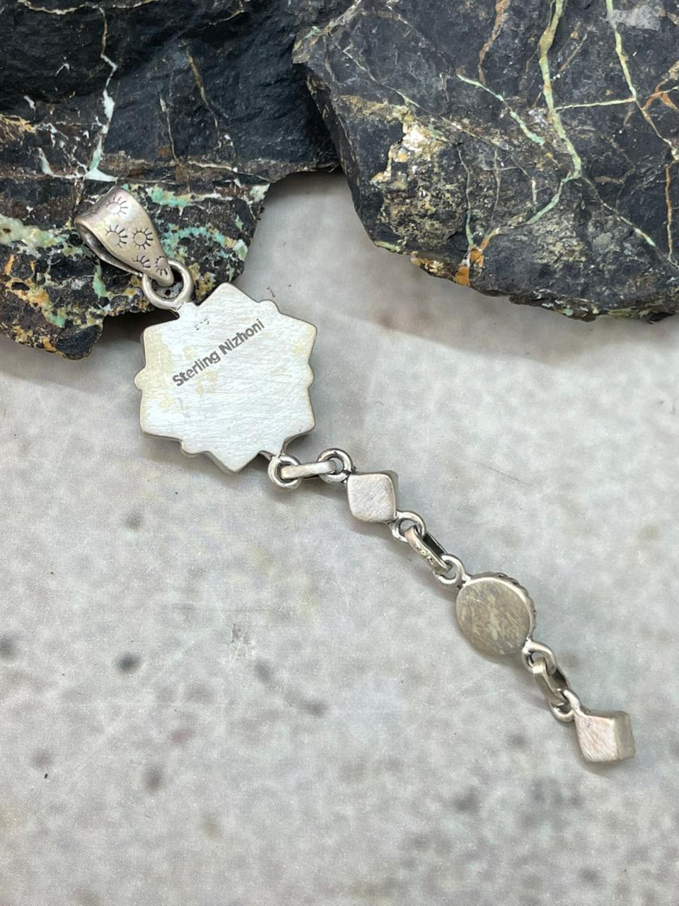 Handmade Sterling Silver Kingman Turquoise Pendant "Signed Nizhoni"