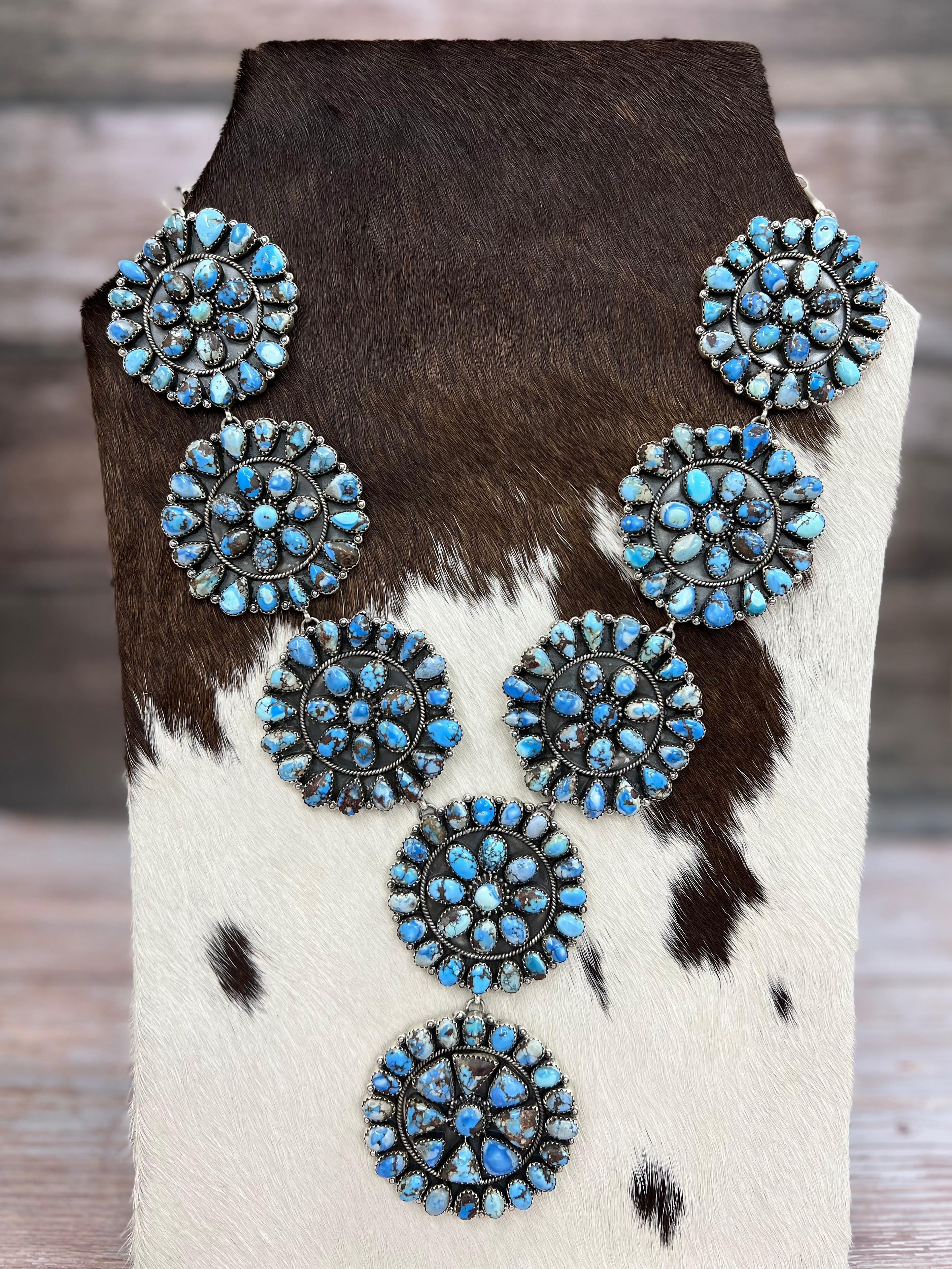 Handmade Sterling Silver Golden Hills Turquoise Necklace with Signed Nizhoni