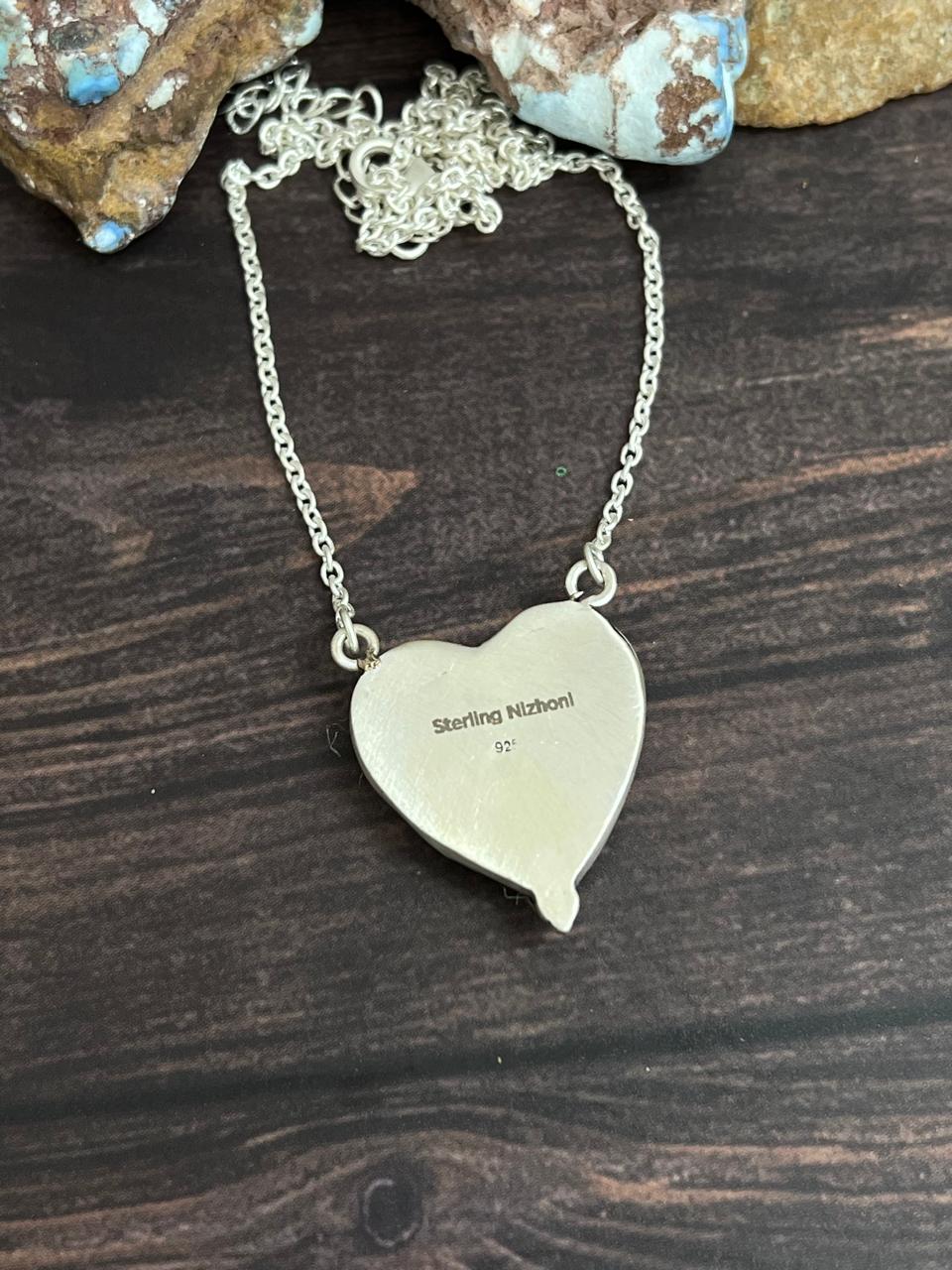 Handmade Sterling Silver Royston Turquoise Necklace with Signed Nizhoni