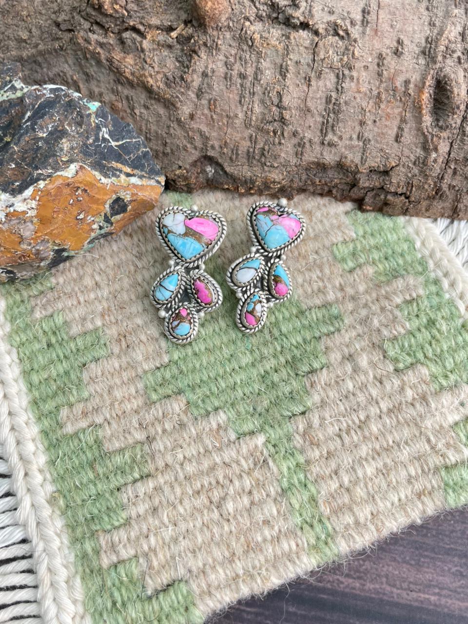 Handmade Sterling Silver Cotton Candy Post Studs Earrings "Signed Nizhoni"