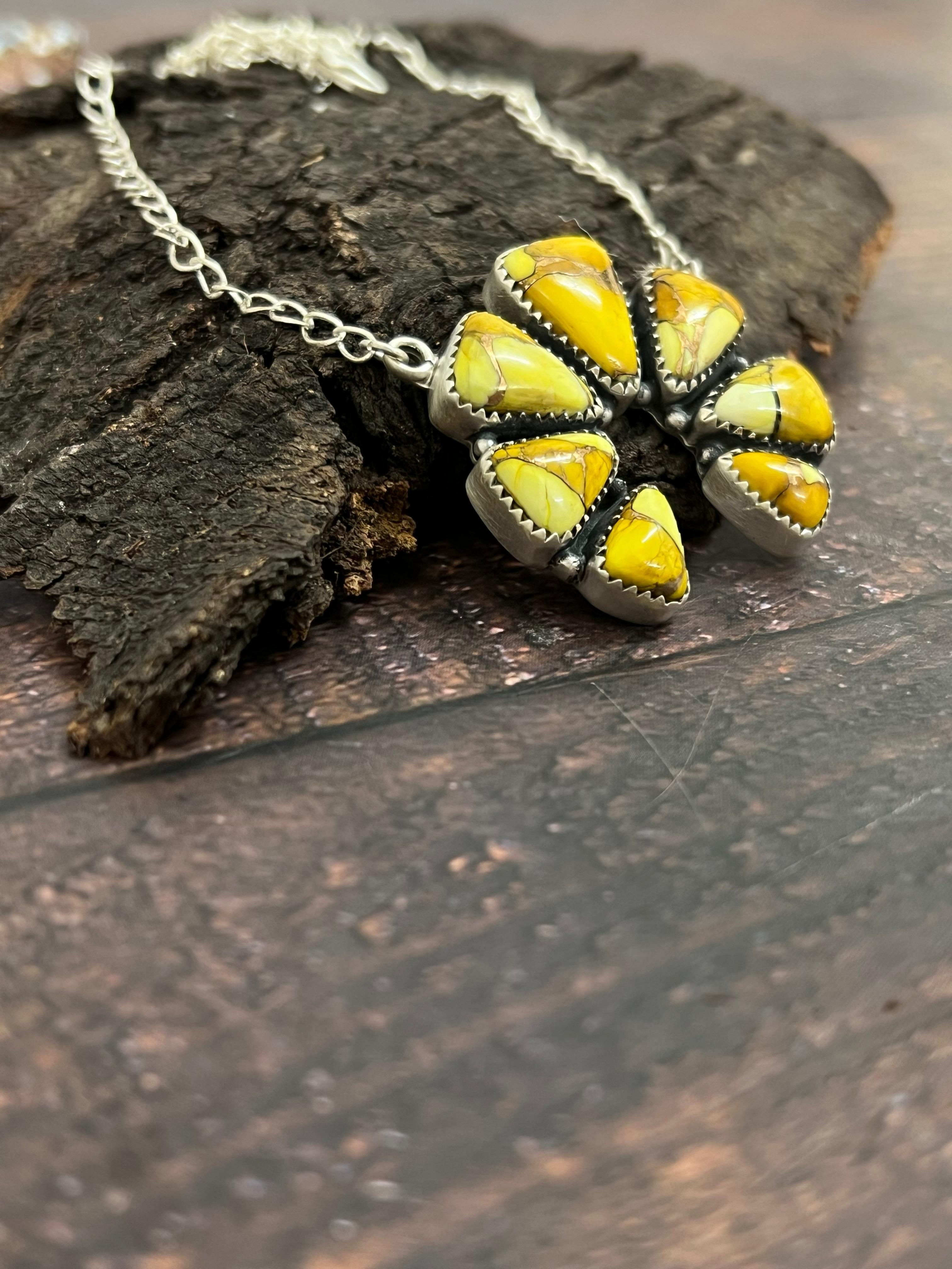 Handmade Sterling Silver Honey Dahlia Naja Necklace with Signed Nizhoni