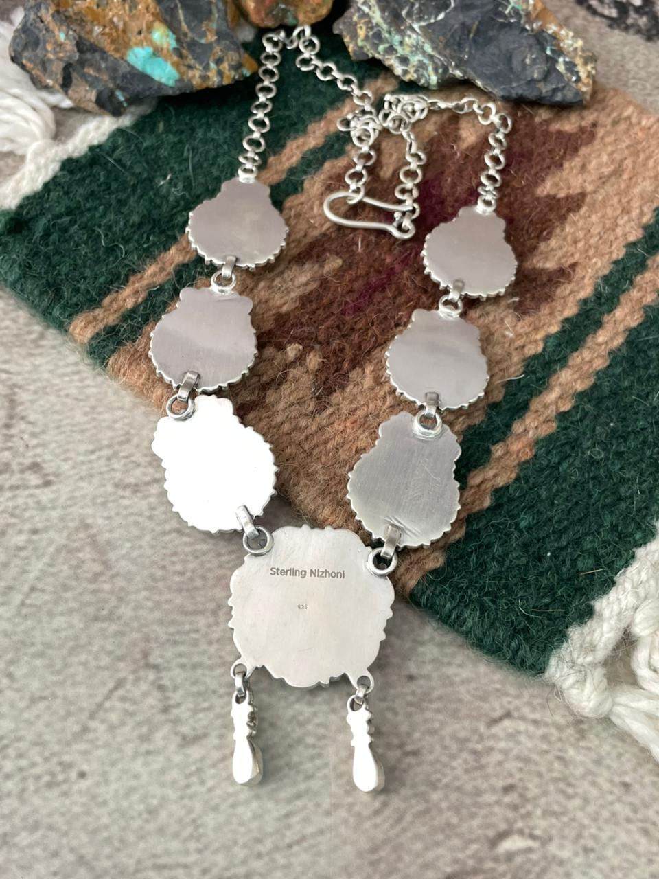 Handmade Sterling Silver Turquoise and MOP Necklace "Signed Nizhoni"
