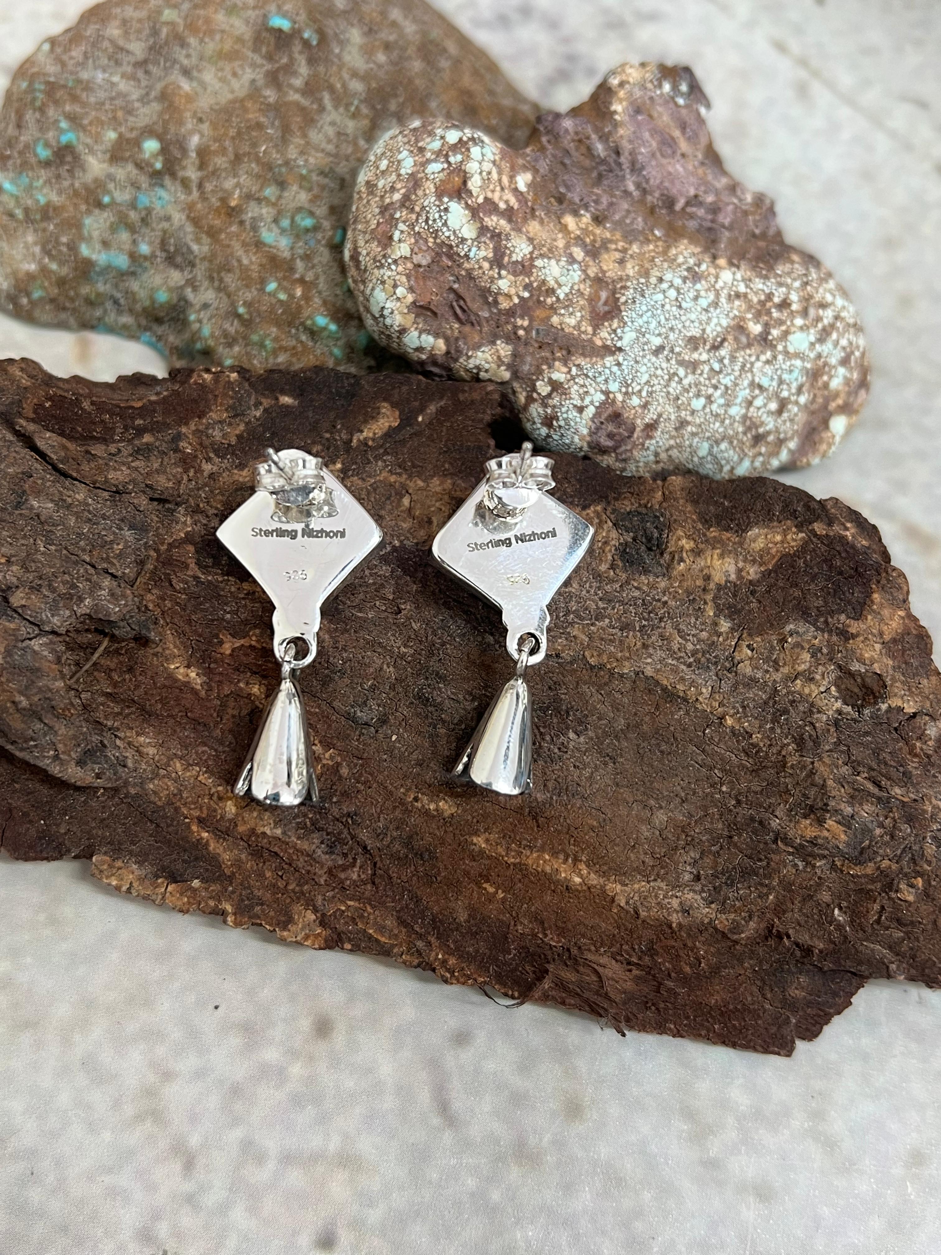 Handmade Sterling Silver Number 8 Turquoise Blossom Earrings with Signed Nizhoni