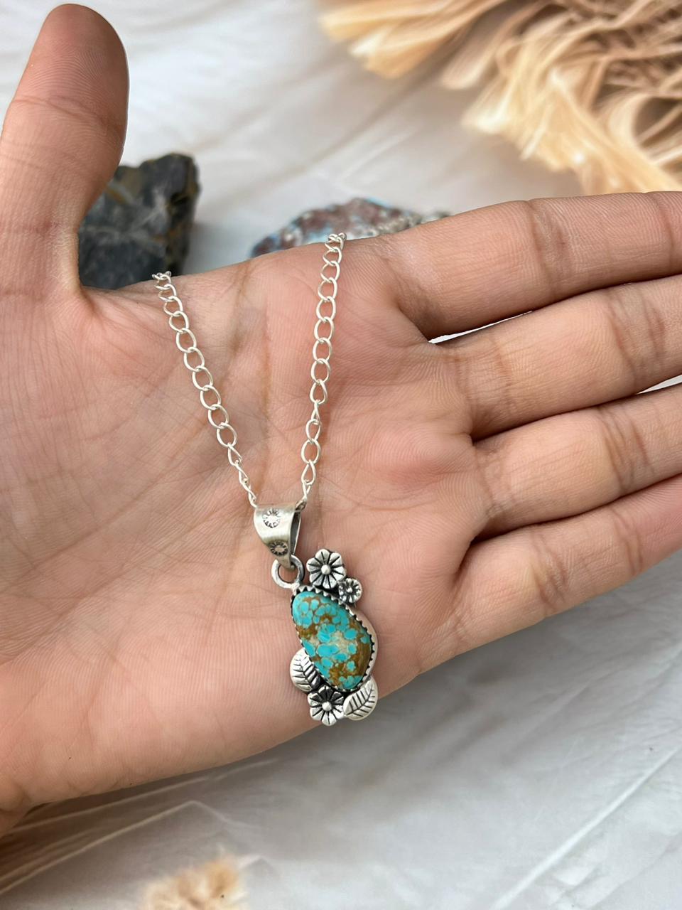 Handmade Sterling Silver Number 8 Turquoise Necklace "Signed Nizhoni"