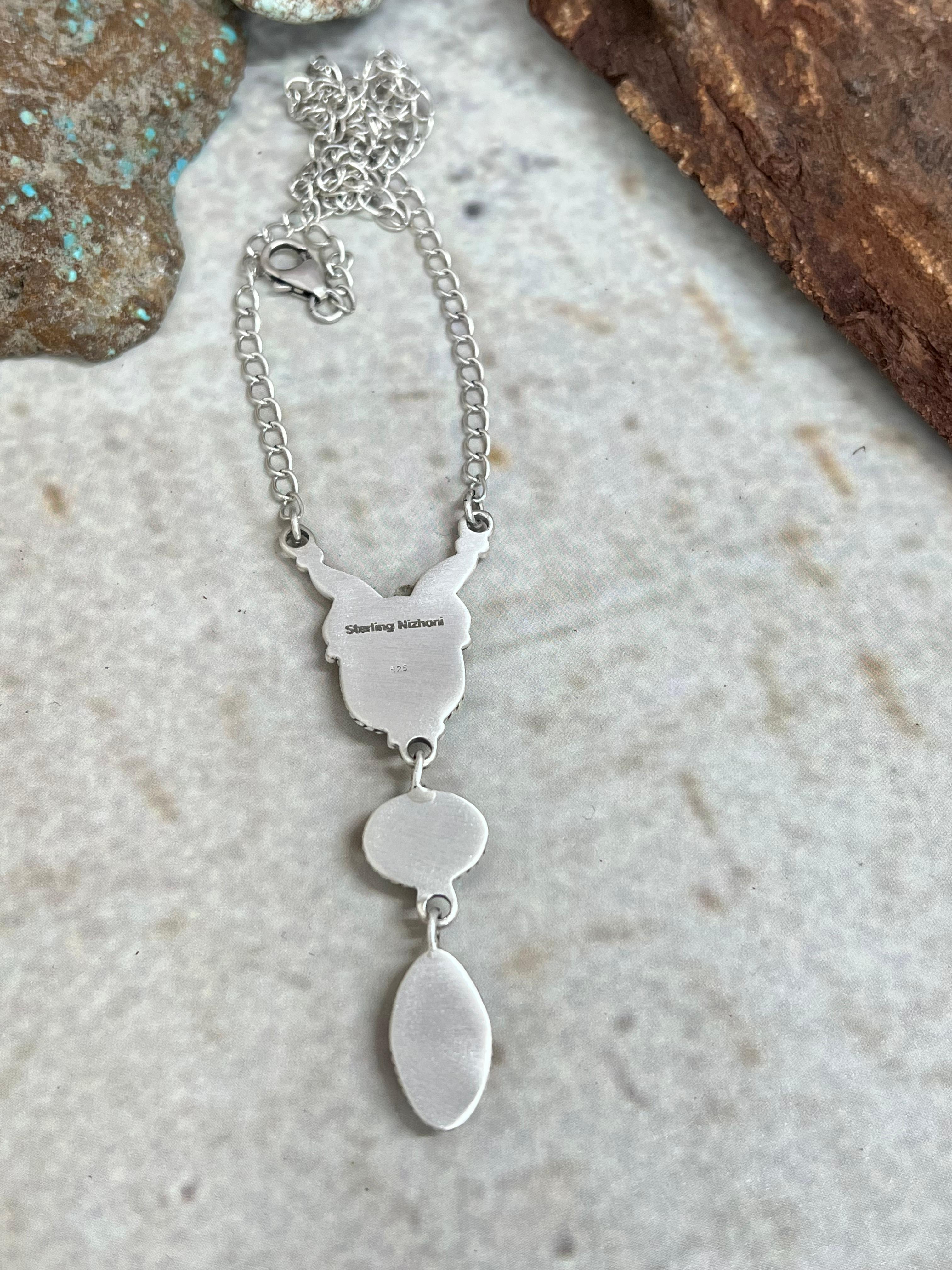 Handmade Sterling Silver White Water Turquoise Necklace Signed Nizhoni