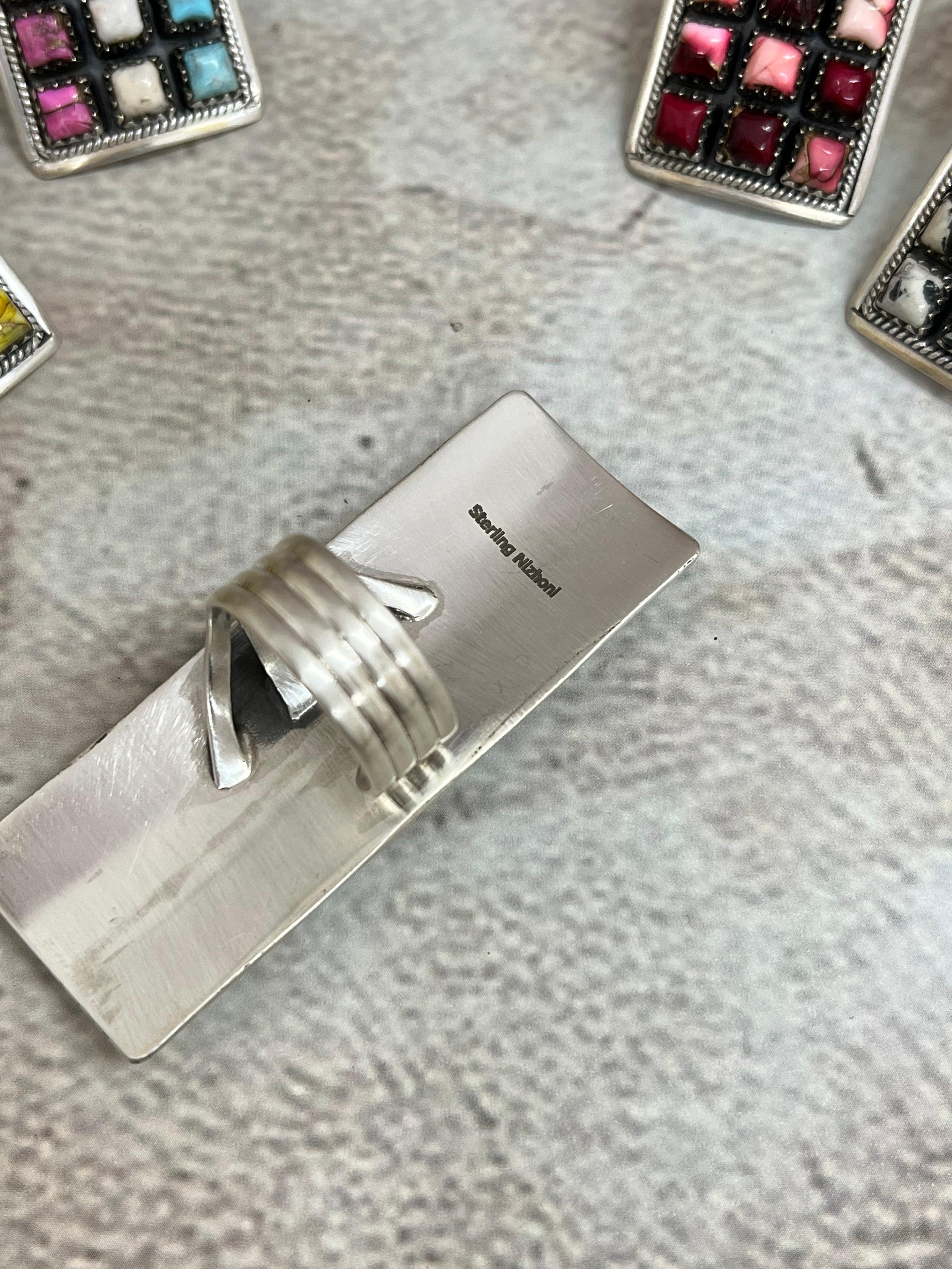 Handmade Sterling Silver Multi Stones Adjustable Ring, Signed Nizhoni (1)