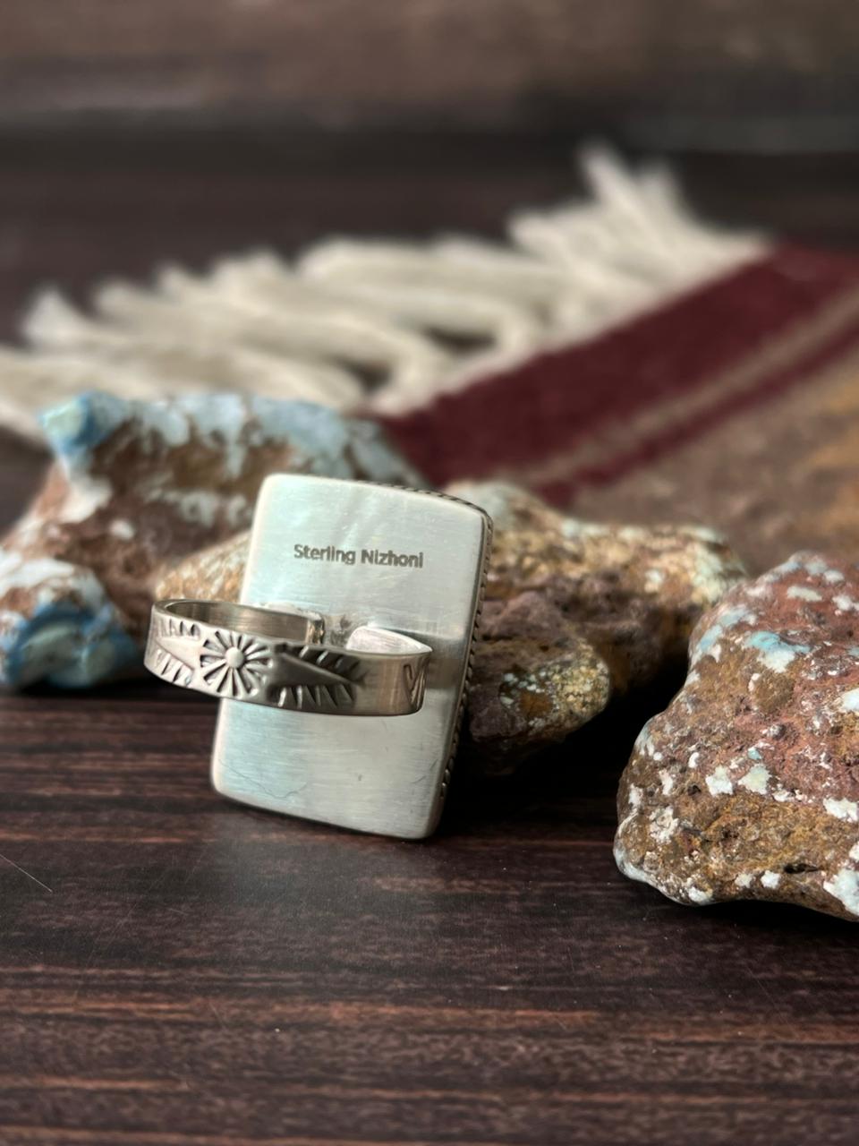 Handmade Sterling Silver Golden Hills with White Collection Adjustable Ring "Signed Nizhoni"