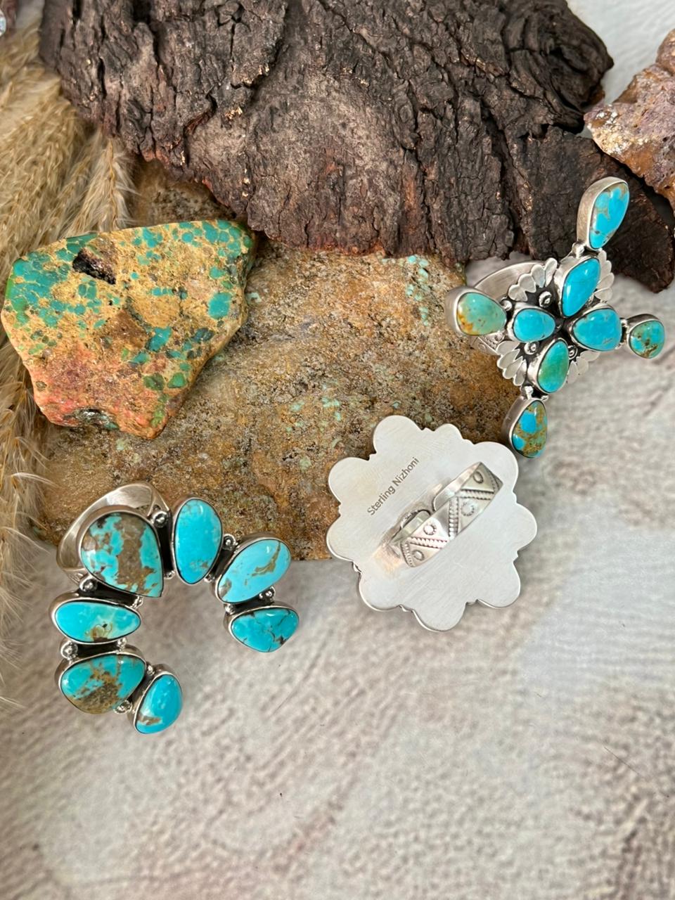 Handmade Sterling Silver Santa Maria Turquoise Adjustable Ring "Signed Nizhoni"
