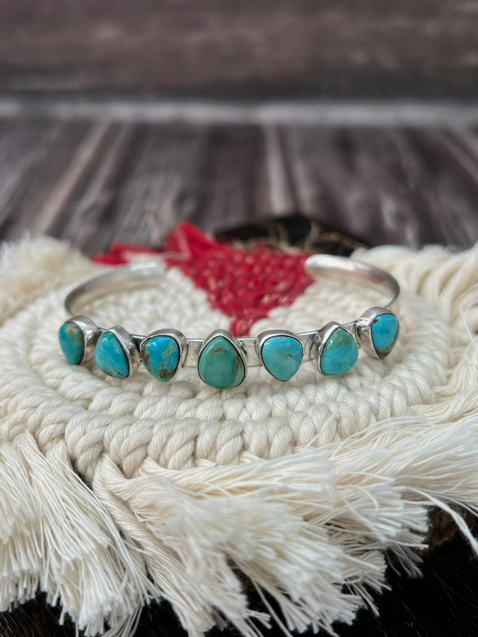 Handmade Sterling Silver Kingman Turquoise Cuff Bracelet "Signed Nizhoni"