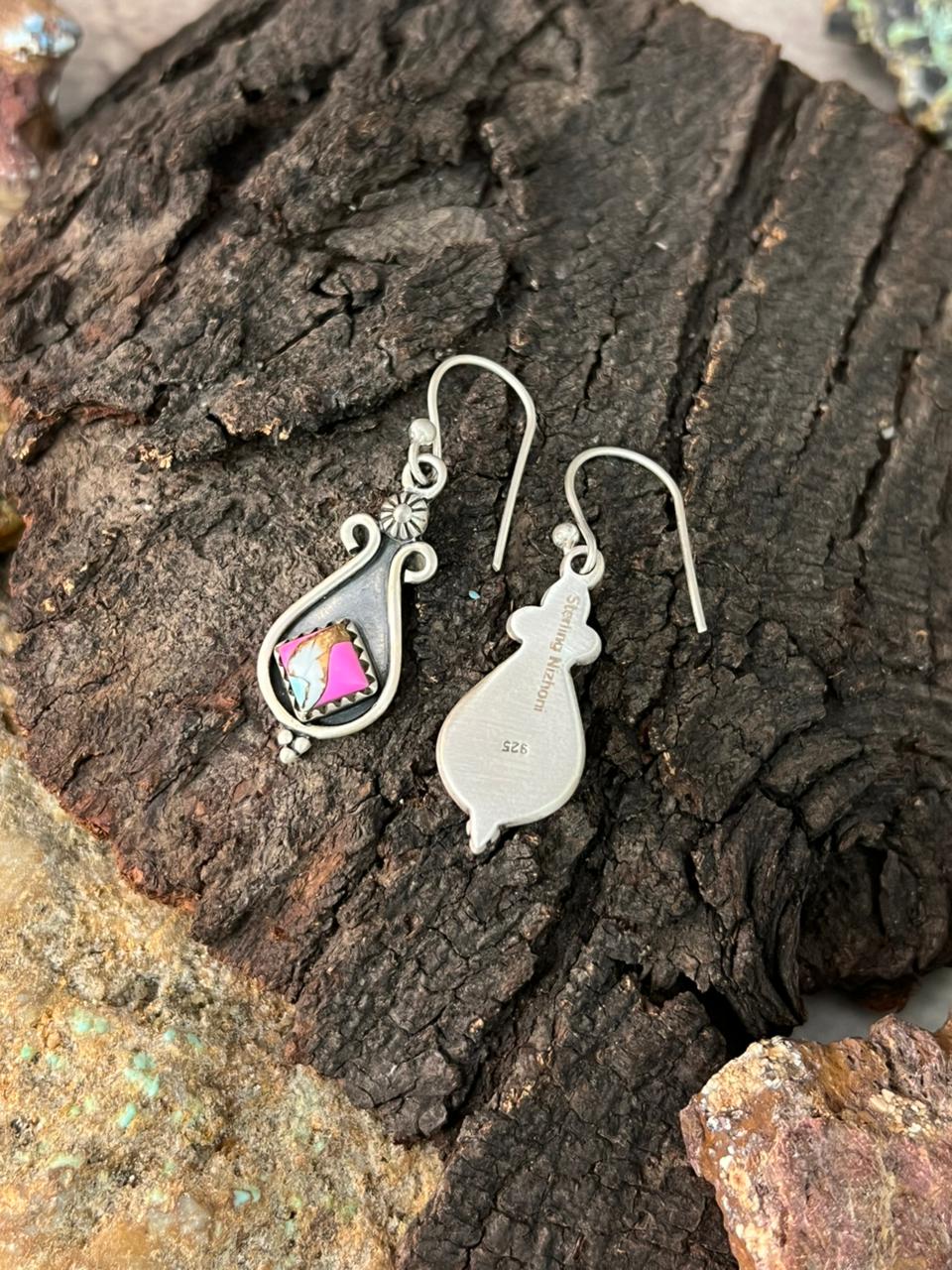 Handmade Sterling Silver Cotton Candy Hook Dangle Earrings "Signed Nizhoni"