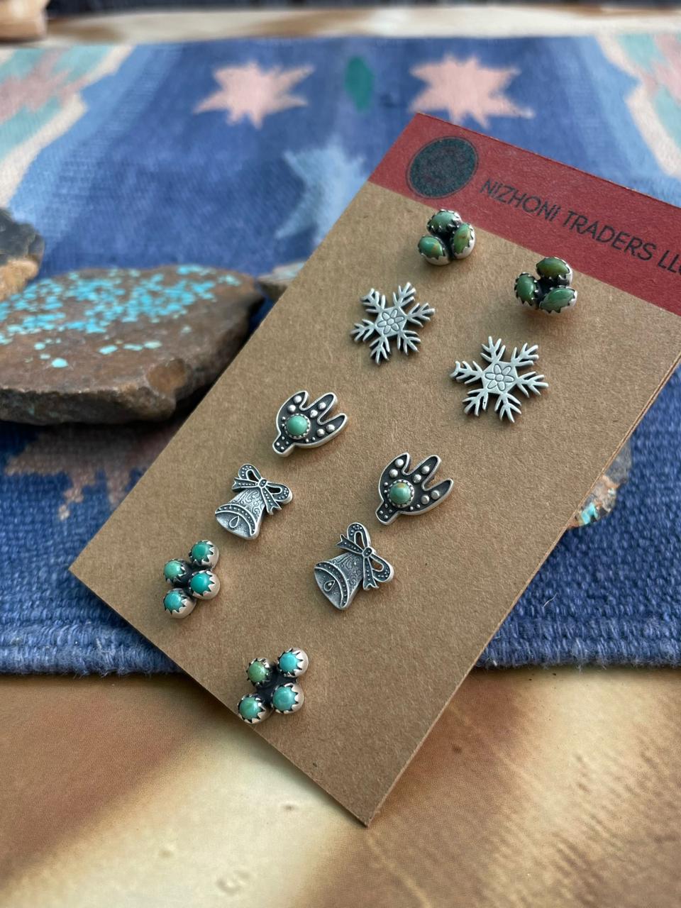 Handmade Sterling Silver Kingman Turquoise Earrings Set "Signed Nizhoni"