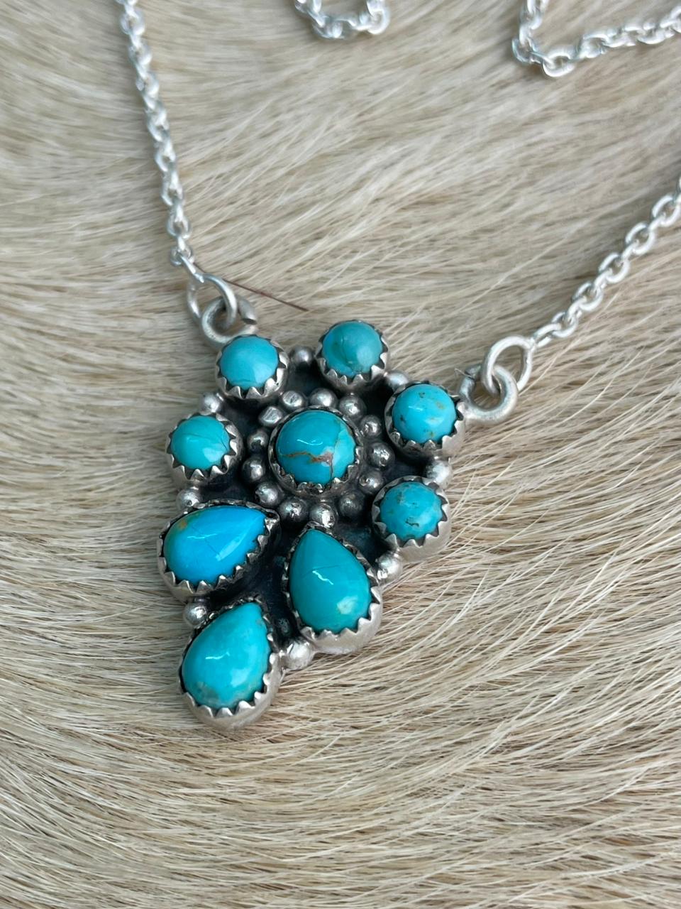 Handmade Sterling Silver Kingman Turquoise Necklace "Signed Nizhoni"