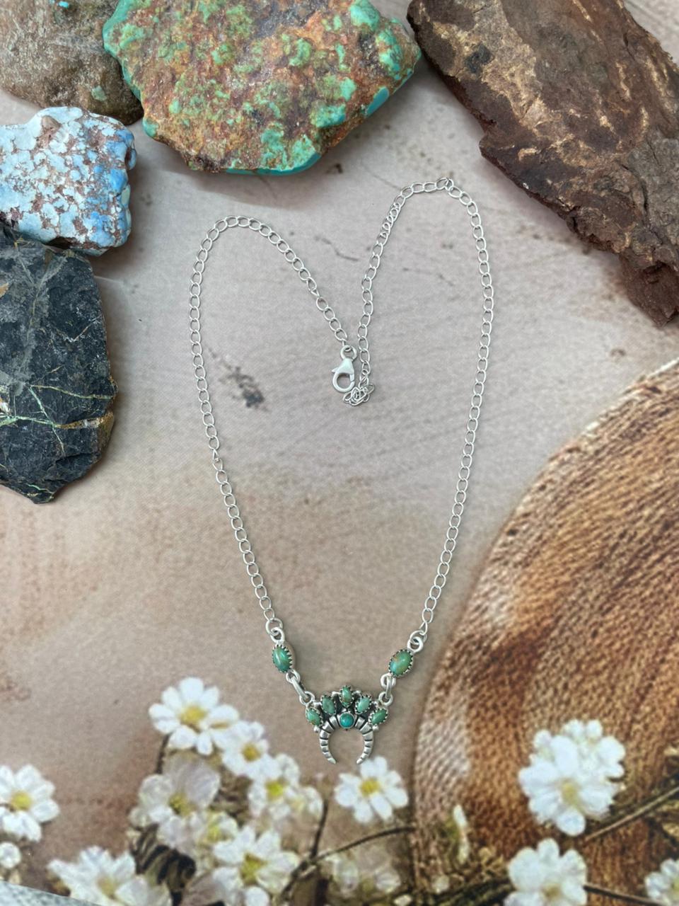 Handmade Sterling Silver Sonoran Mountain Turquoise Naja Necklace "Signed Nizhoni"