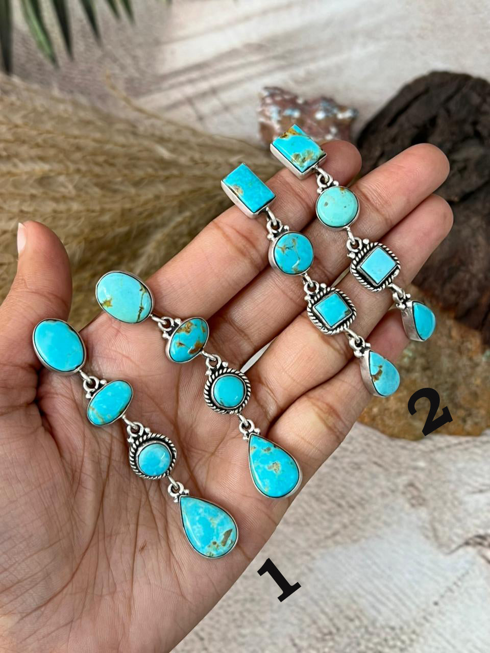 Handmade Sterling Silver Santa Maria Turquoise Post Dangle Earrings "Signed Nizhoni"