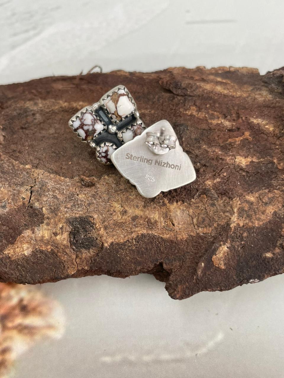 Handmade Sterling Silver Wildhorse Magnesite Post Studs Earrings "Signed Nizhoni"