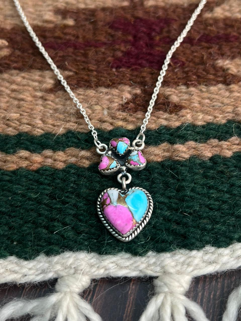 "Heart Collection" Handmade Sterling Silver Cotton Candy Necklace "Signed Nizhoni"