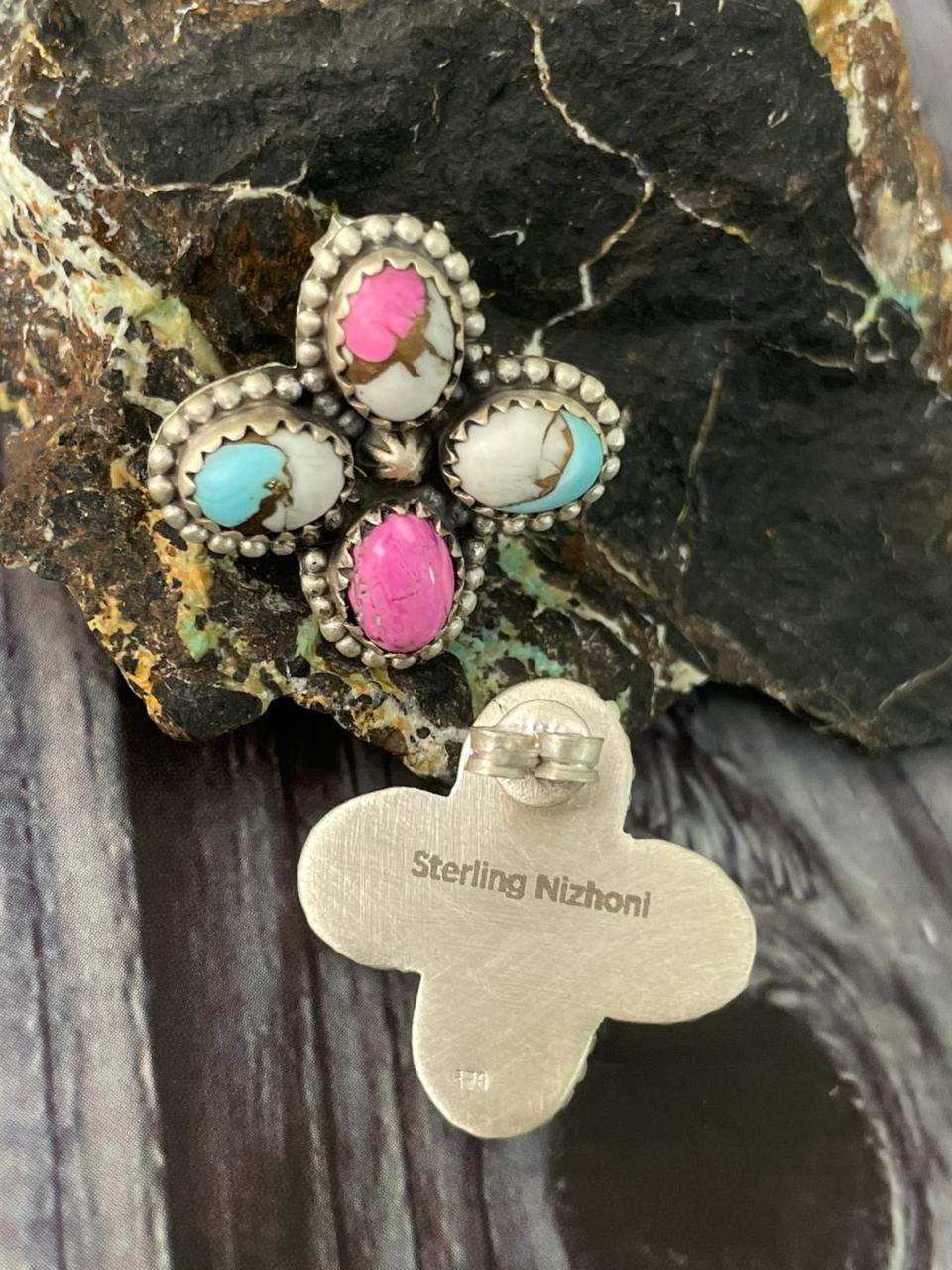 Handmade Sterling Silver Cotton Candy Post Studs Earrings "Signed Nizhoni"
