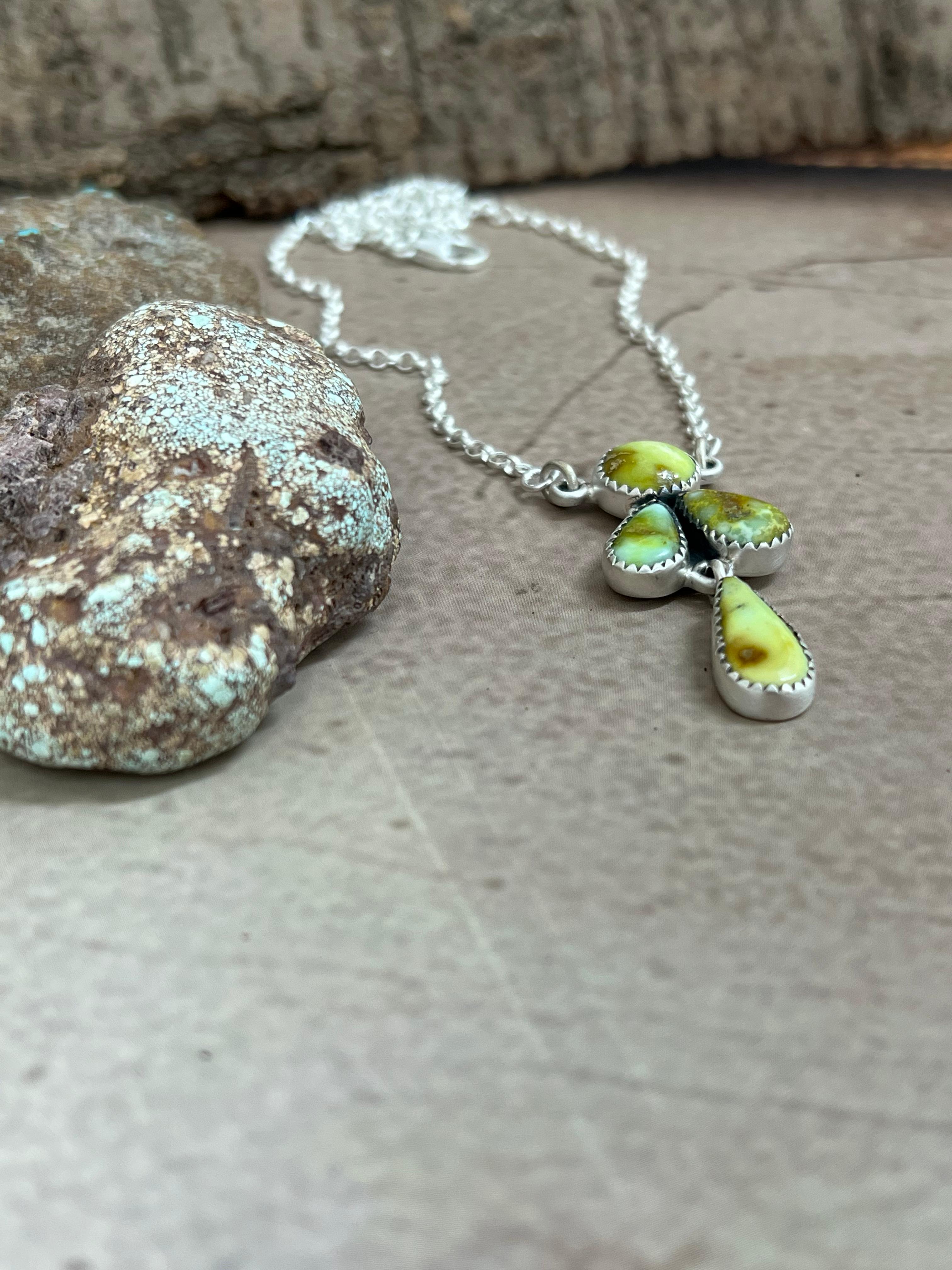 Handmade Sterling Silver Palomino Turquoise Necklace with Signed Nizhoni