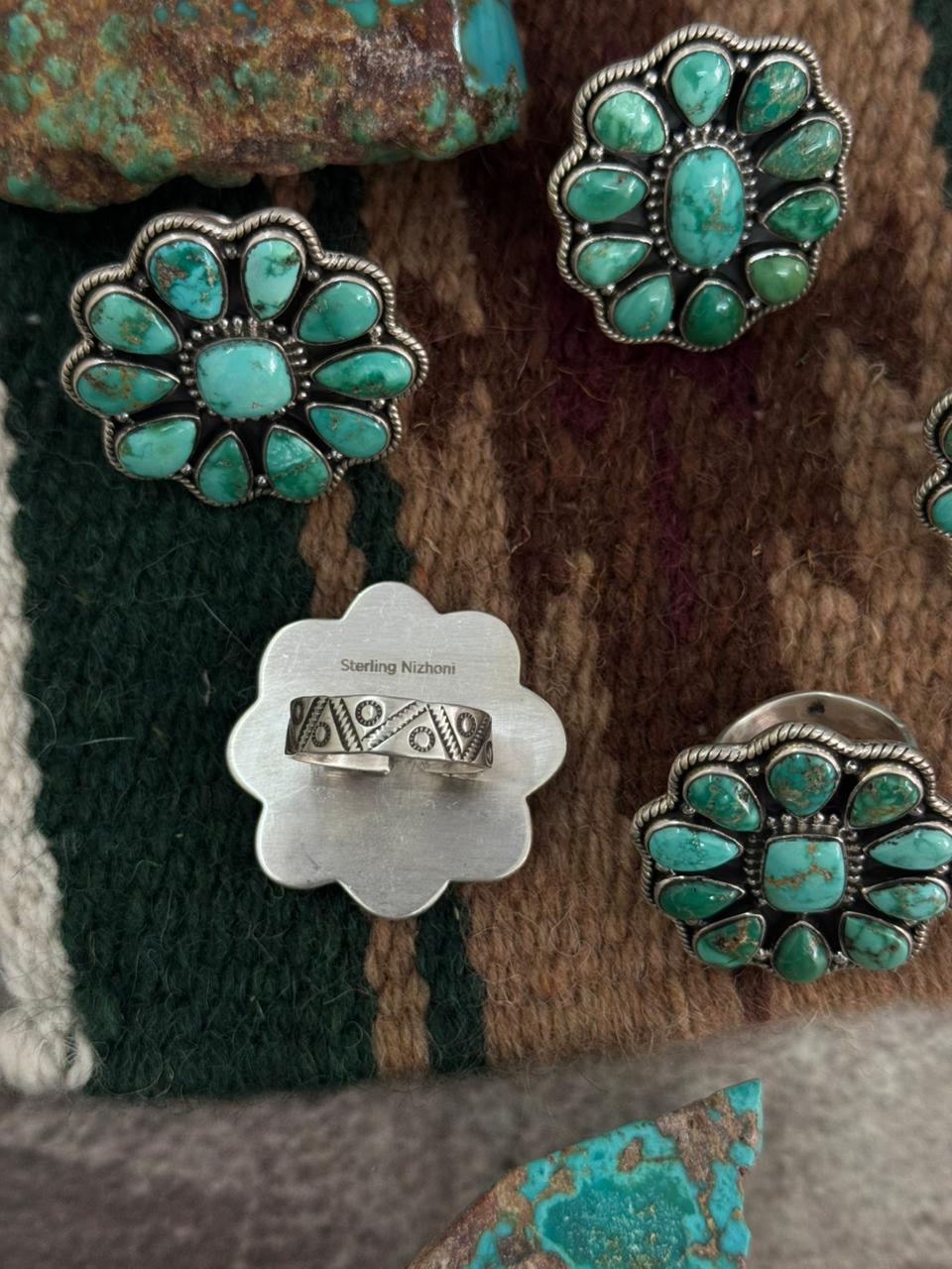 Handmade Sterling Silver Emerald Valley Adjustable Ring "Singed Nizhoni"