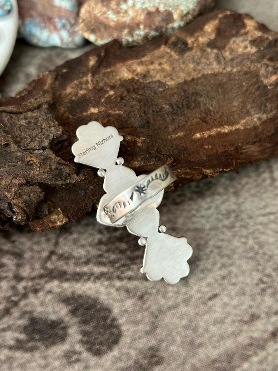Handmade Sterling Silver 'Golden Hills Turquoise Cobble Collection' Adjustable Ring "Signed Nizhoni"