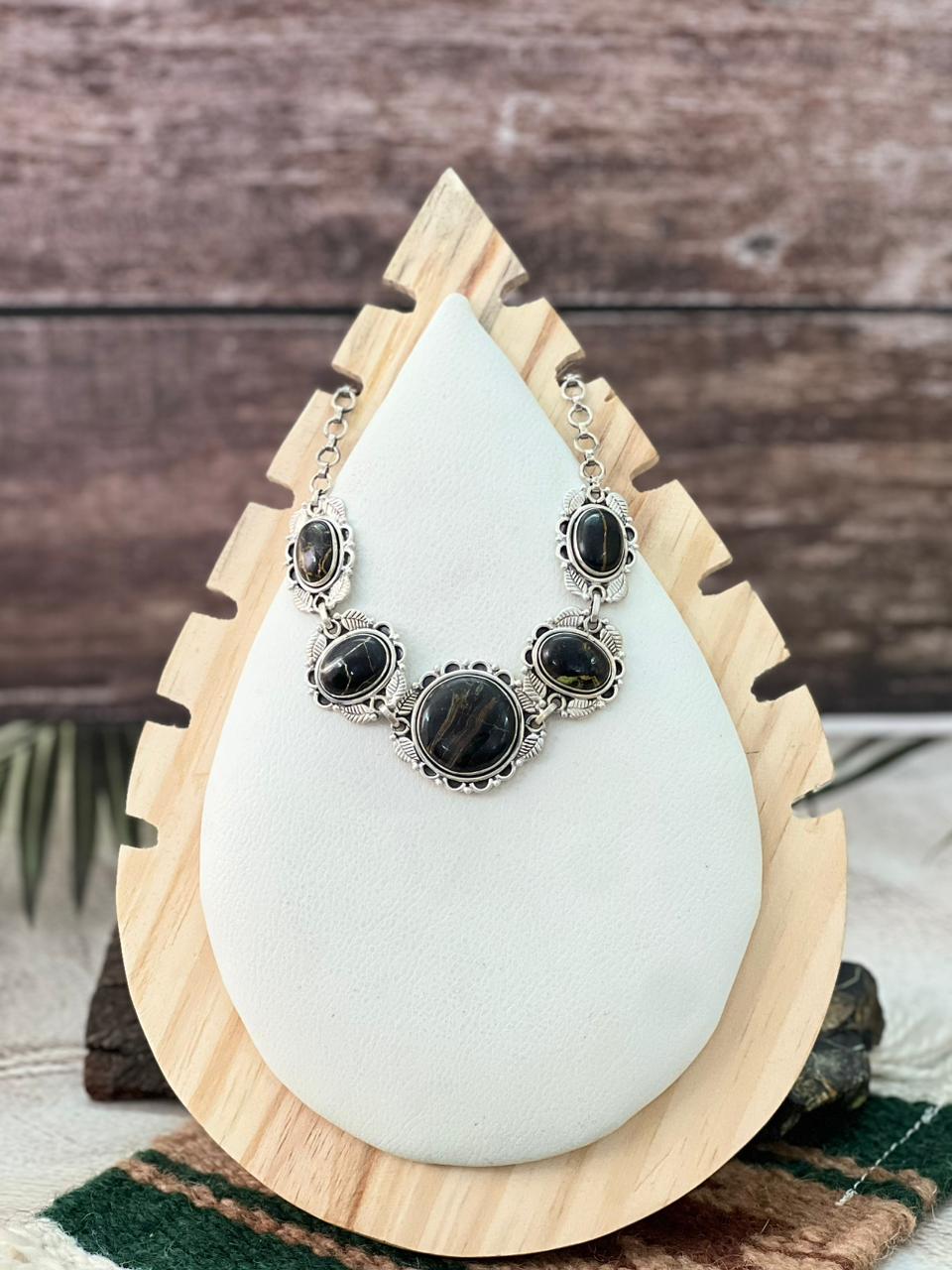 Handmade Sterling Silver Blackjack Turquoise Necklace "Signed Nizhoni"