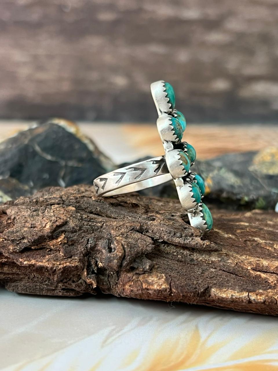 Handmade Sterling Silver Kingman Turquoise Adjustable Ring "Signed Nizhoni"