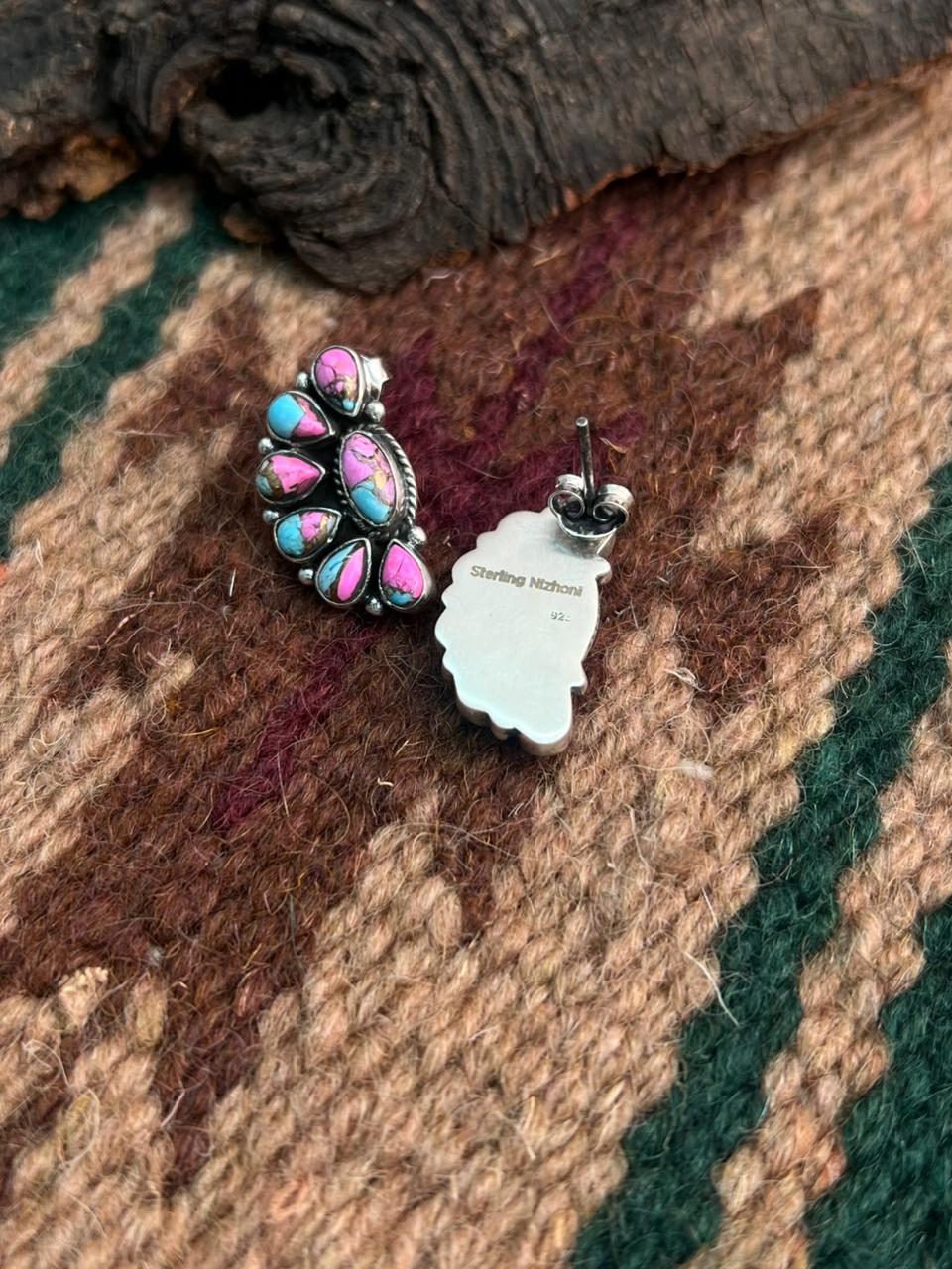 "Heart Collection" Handmade Sterling Silver Cotton Candy Post Studs Earrings "Signed Nizhoni"