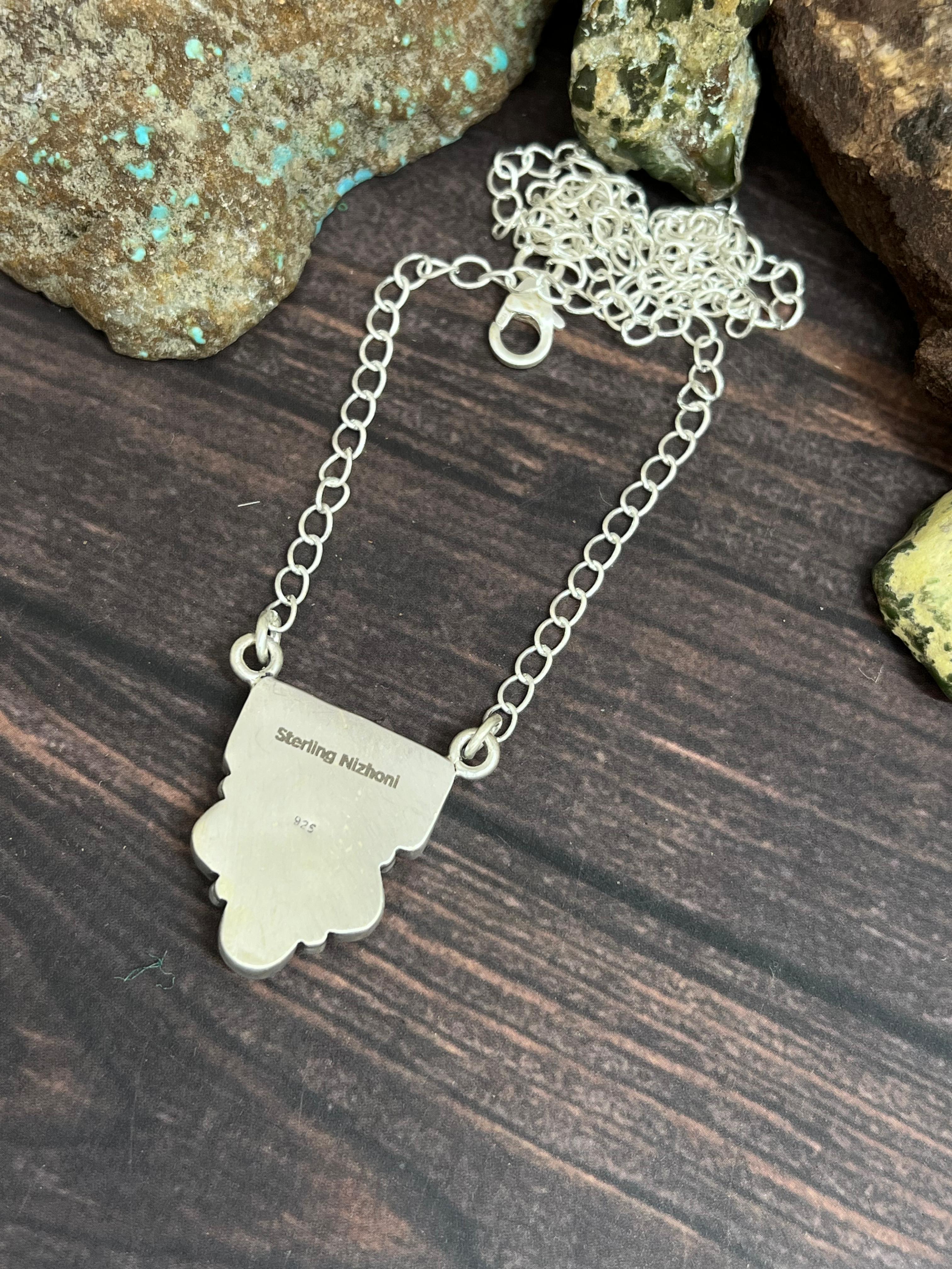 Handmade Sterling Silver Kingman with Honey Dahlia Necklace with Signed Nizhoni