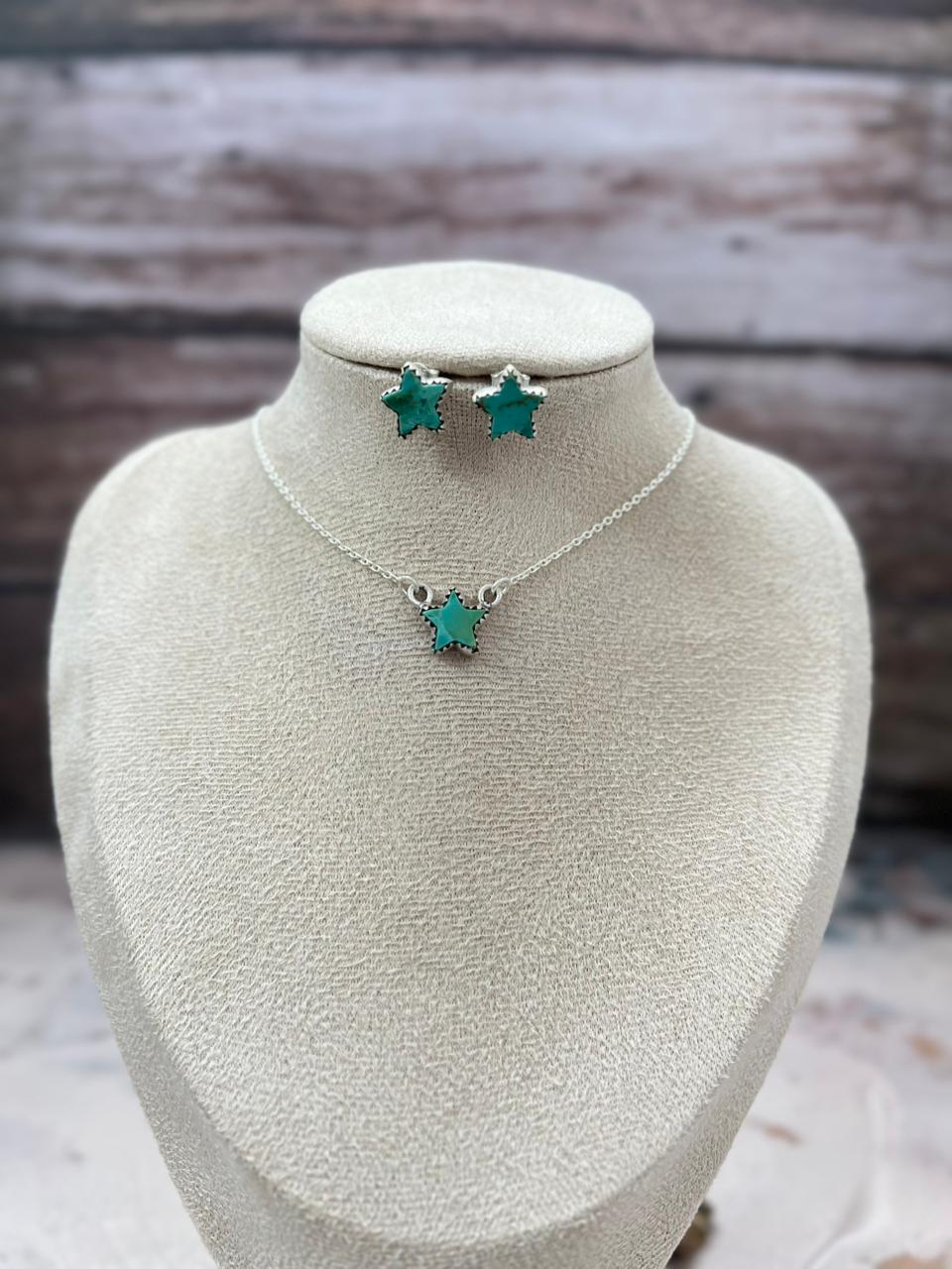 Handmade Sterling Silver Kingman Turquoise Necklace Earrings Set "Signed Nizhoni"