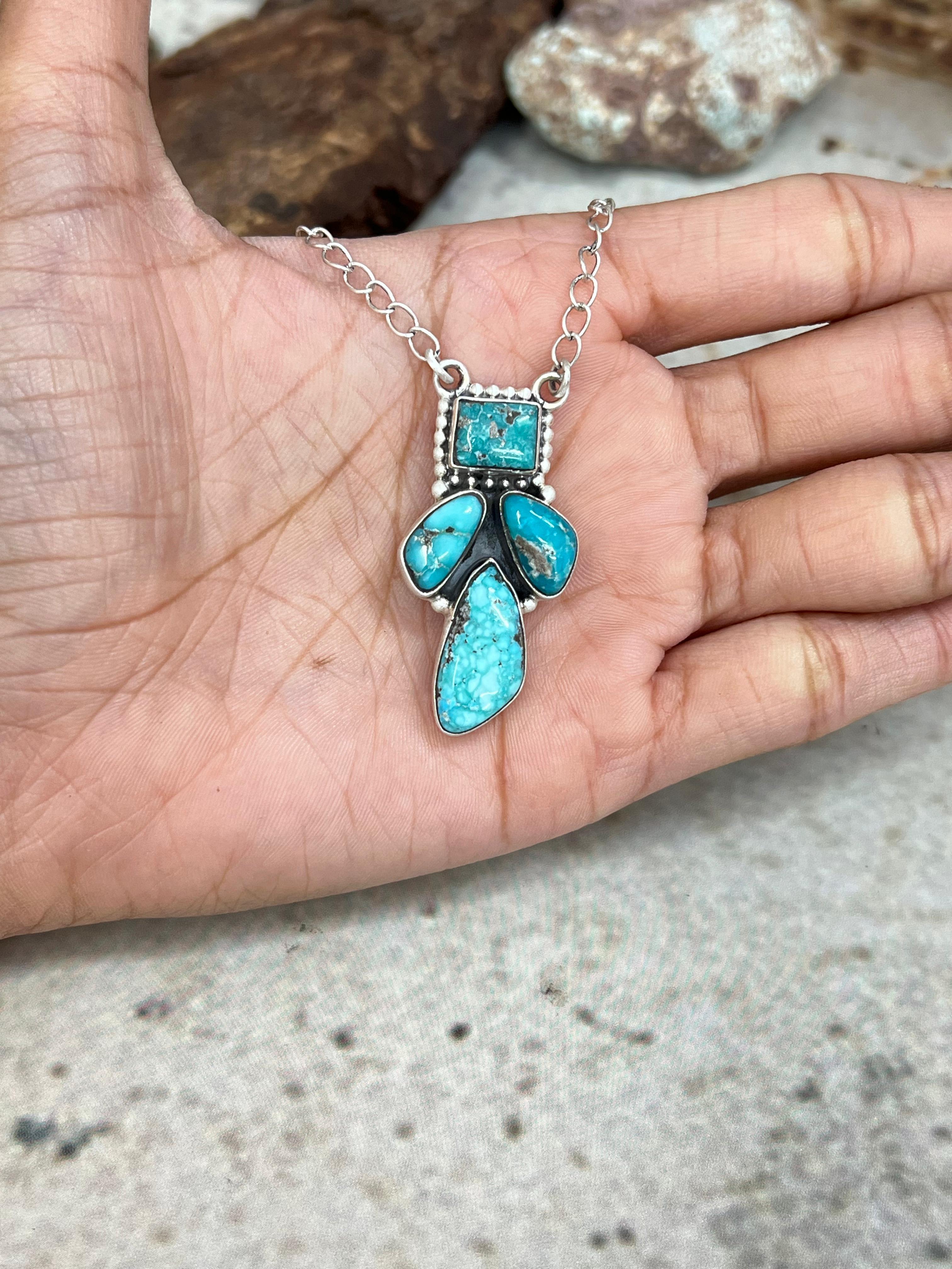 Handmade Sterling Silver White Water Turquoise Necklace Signed Nizhoni