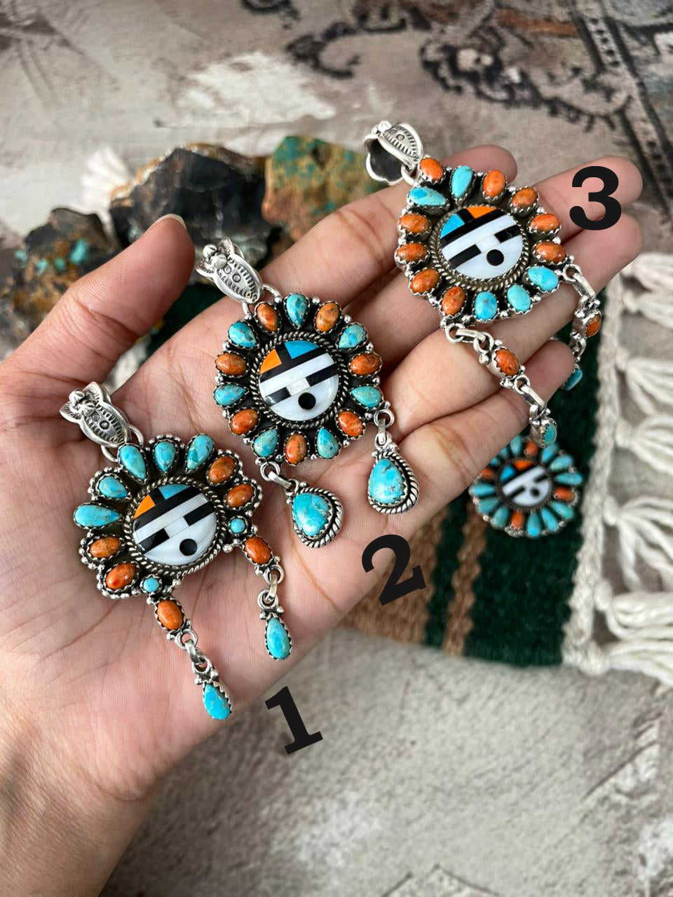 Handmade Sterling Silver Turquoise and MOP Pendant "Signed Nizhoni"