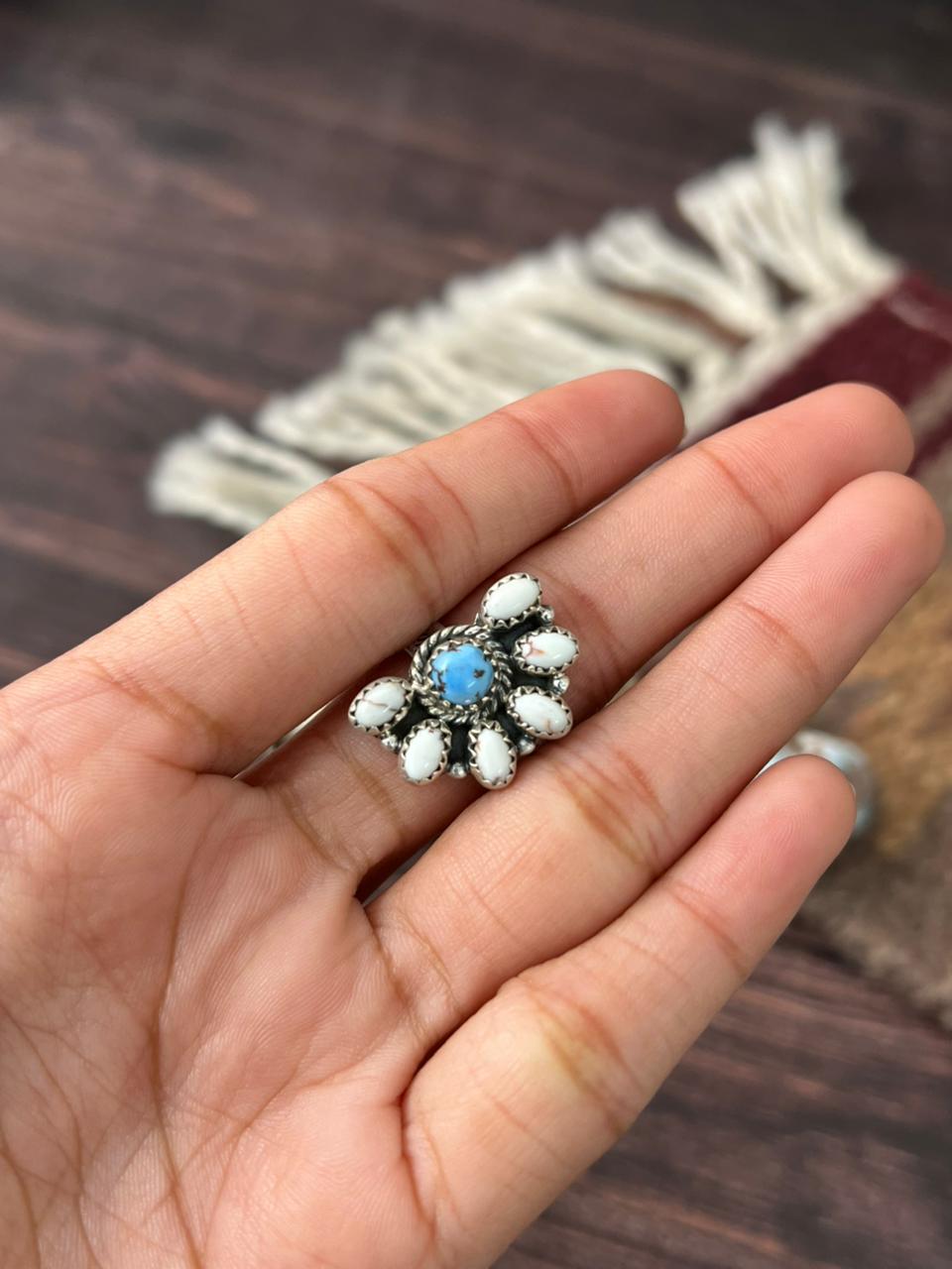 Handmade Sterling Silver Golden Hills with White Collection Adjustable Ring "Signed Nizhoni"