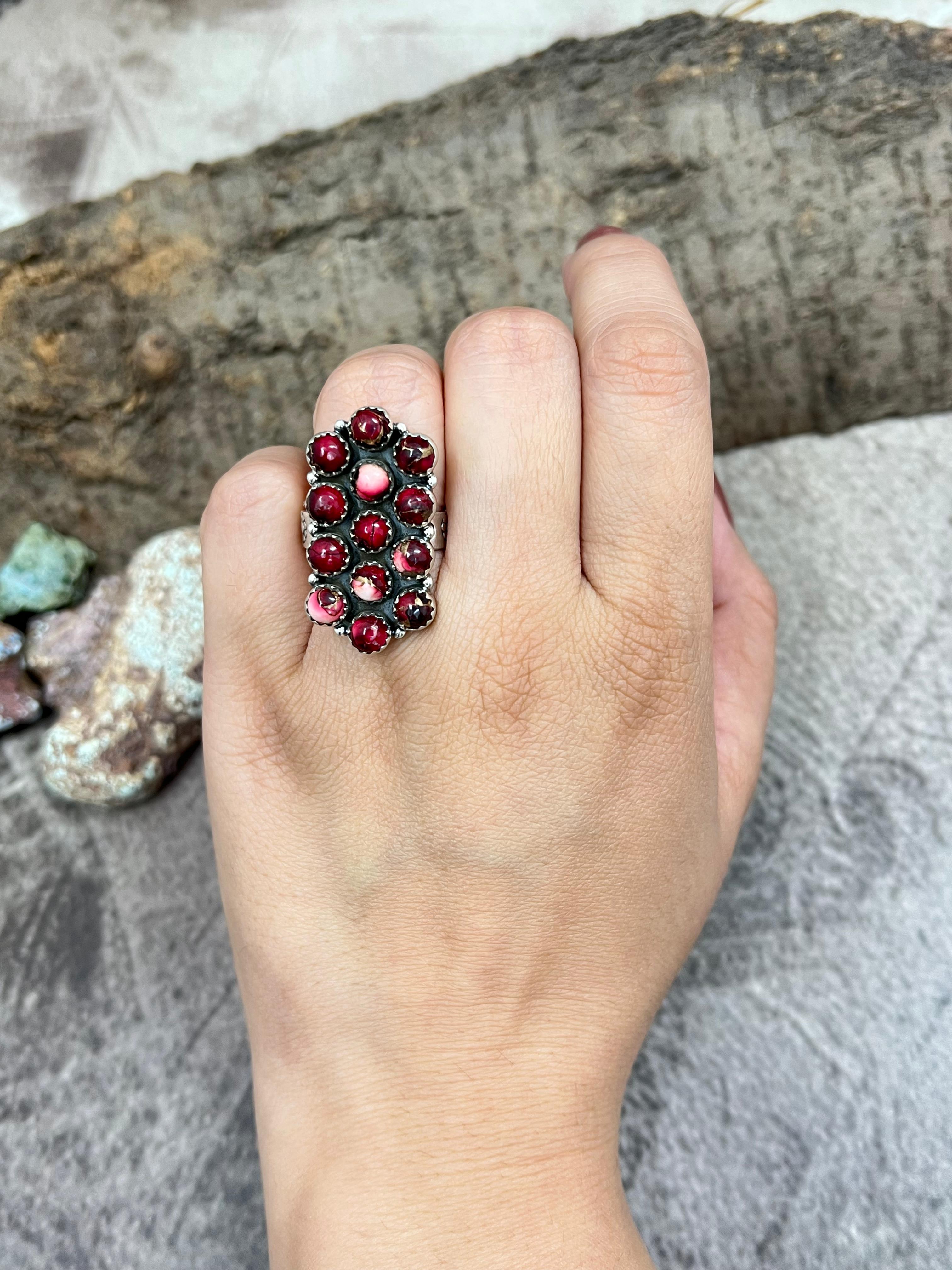 Handmade Sterling Silver Dahlia Rose Adjustable Ring with Signed Nizhoni