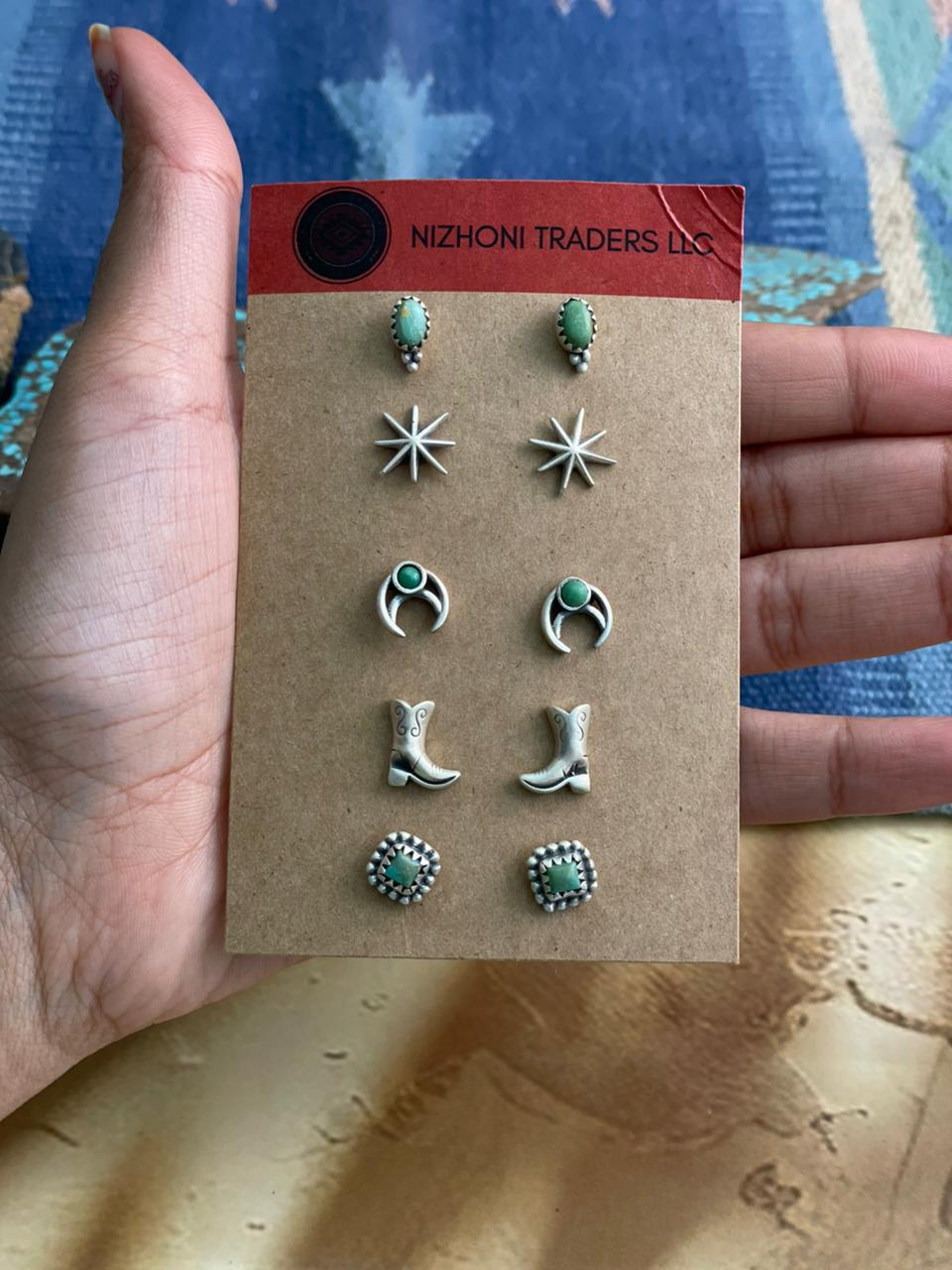 Handmade Sterling Silver Kingman Turquoise Earrings Set "Signed Nizhoni"