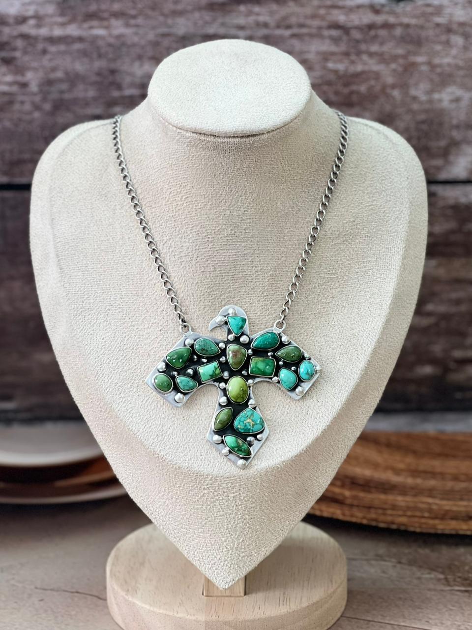 Handmade Sterling Silver Multi Stone Thunder Bird Necklace "Signed Nizhoni"