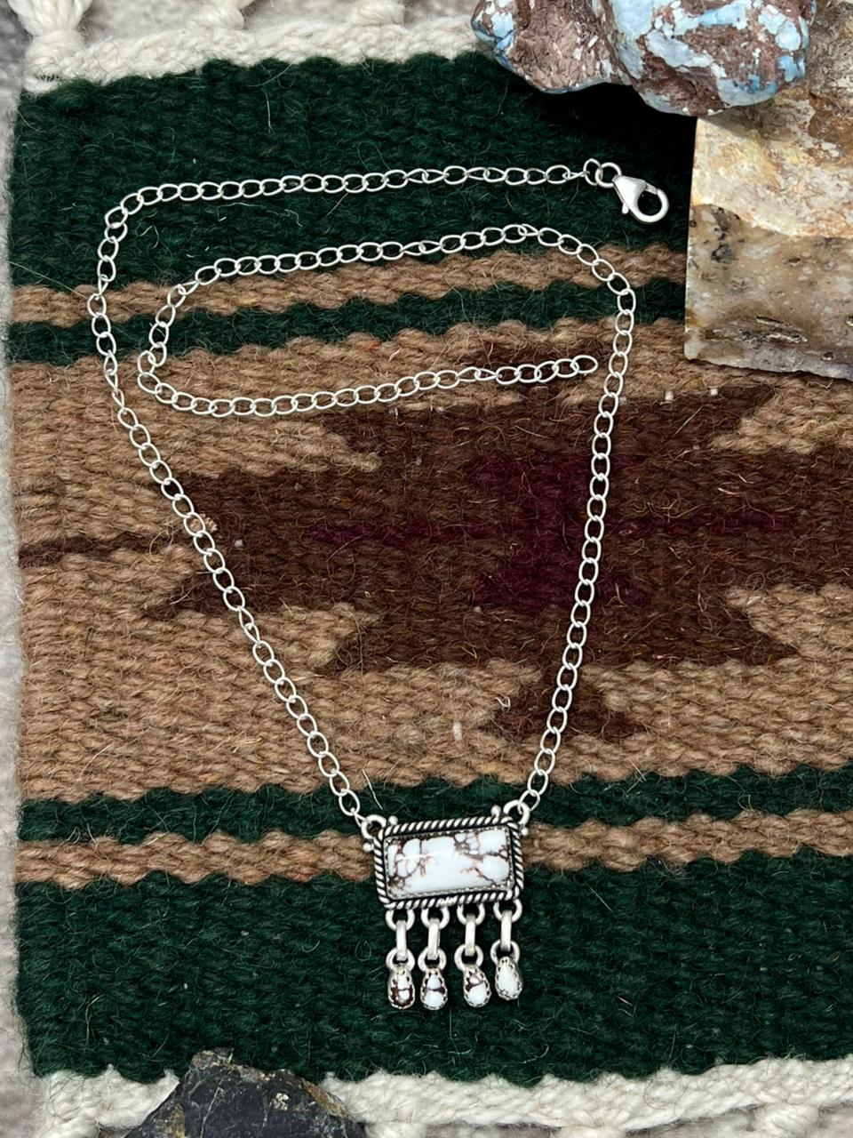 Handmade Sterling Silver Wild Horse Magnesite Necklace "Signed Nizhoni"