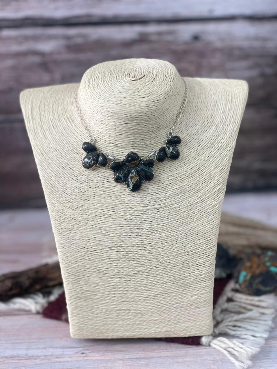 Handmade Sterling Silver Blackjack Turquoise Necklace "Signed Nizhoni"