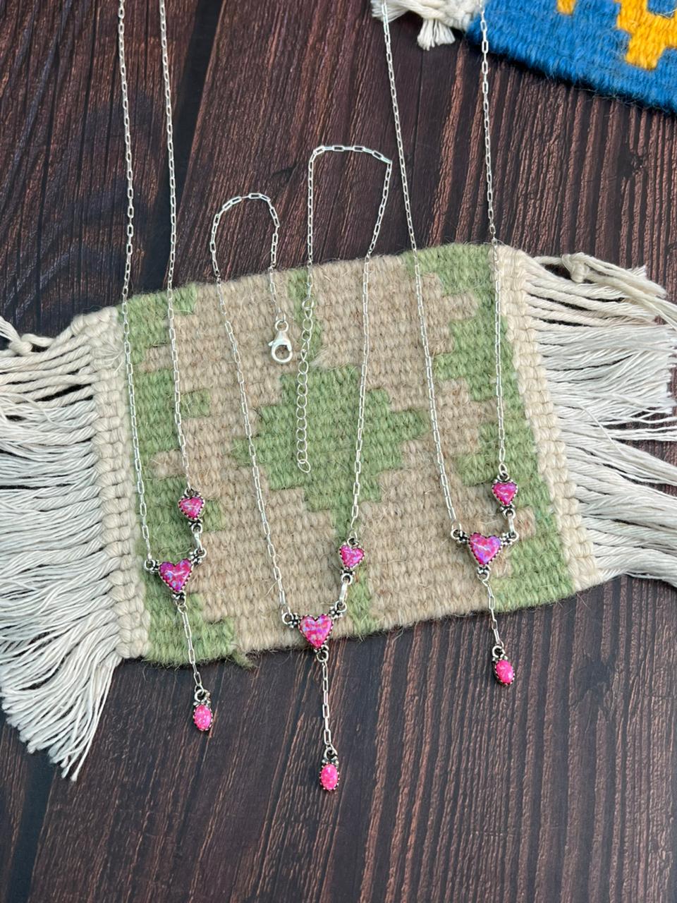 "Heart Collection" Handmade Sterling Silver Hot Pink Necklace "Signed Nizhoni"