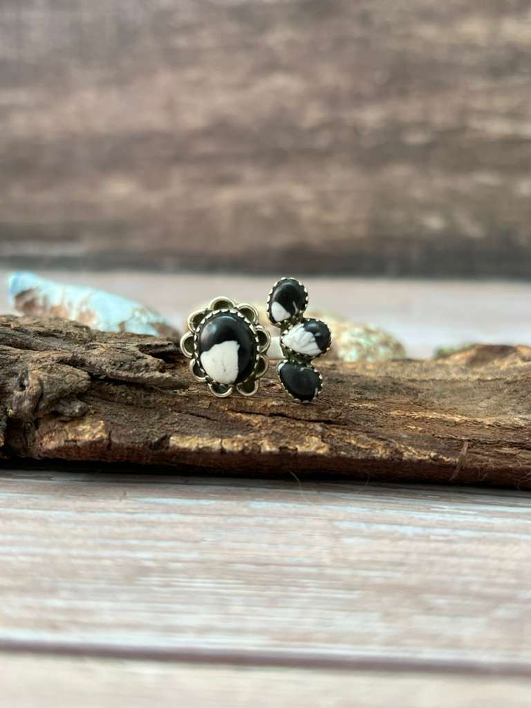 Handmade Sterling Silver White Buffalo Adjustable Ring with Signed Nizhoni