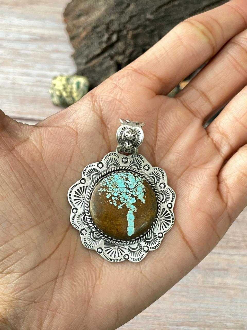Handmade Sterling Silver Number 8 Turquoise Pendant "Signed Nizhoni"