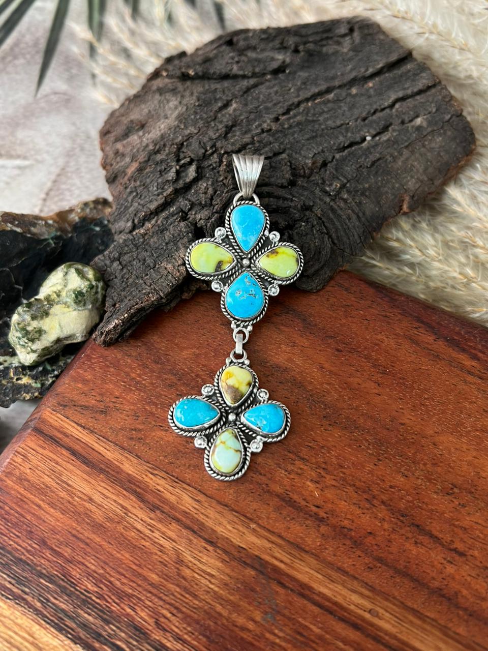 Handmade Sterling Silver Palomino with White Water Turquoise Collection: Pendant "Signed Nizhoni"
