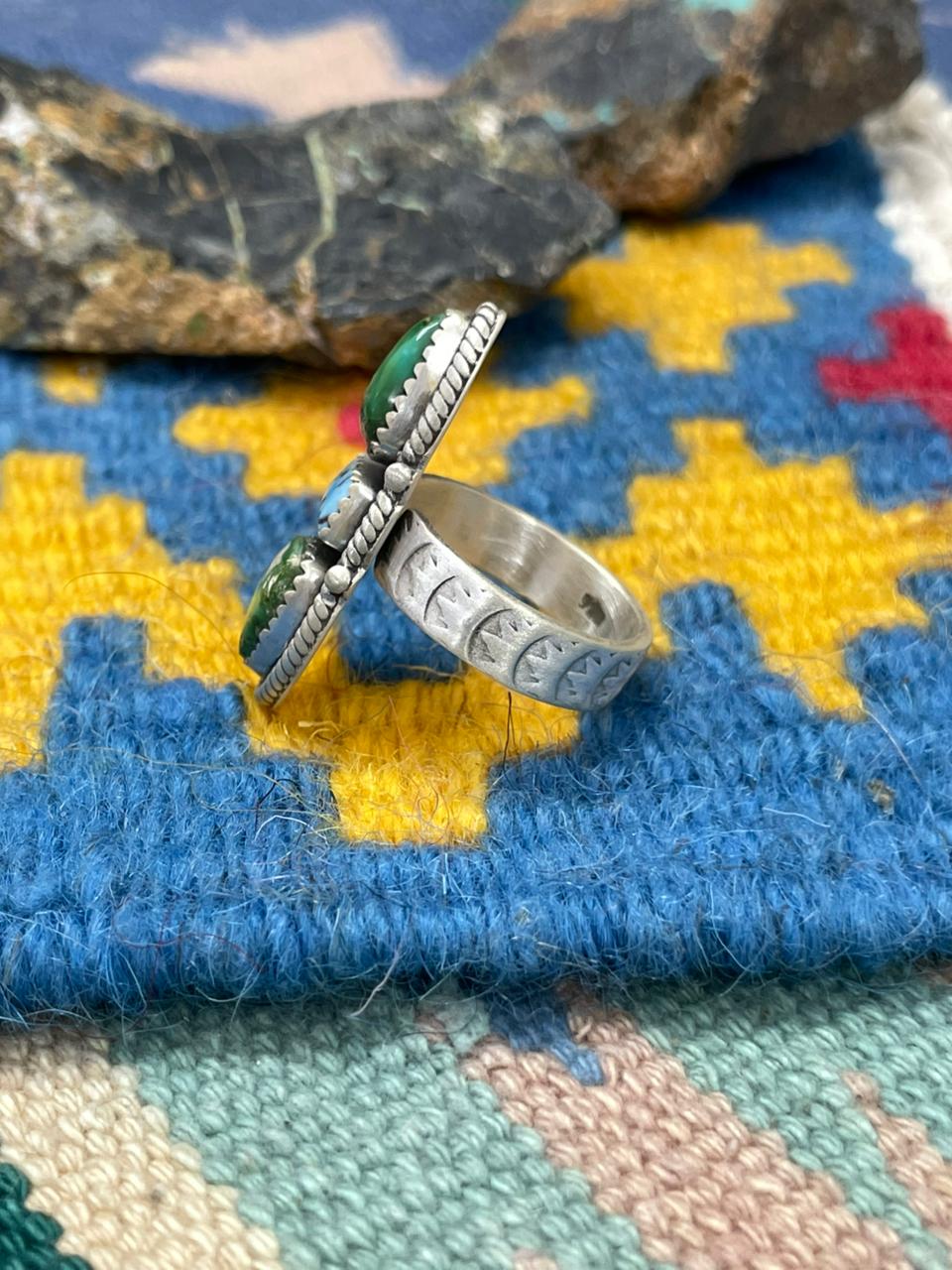 Handmade Sterling Silver Golden Hills with Sonoran Mountain Turquoise Adjustable Ring " Signed Nizhoni"