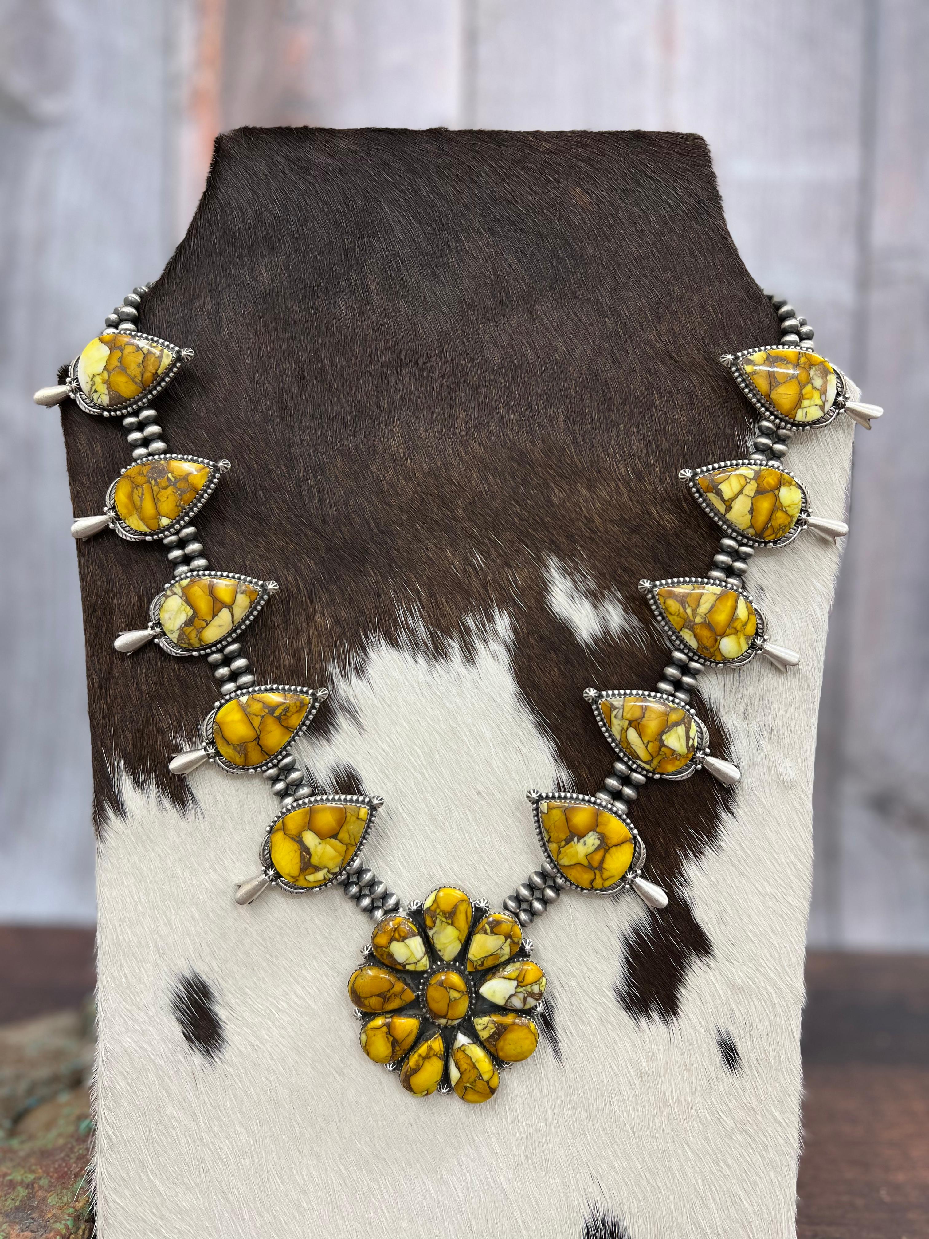 Handmade Sterling Silver Honey Dahlia Beaded Necklace with Signed Nizhoni