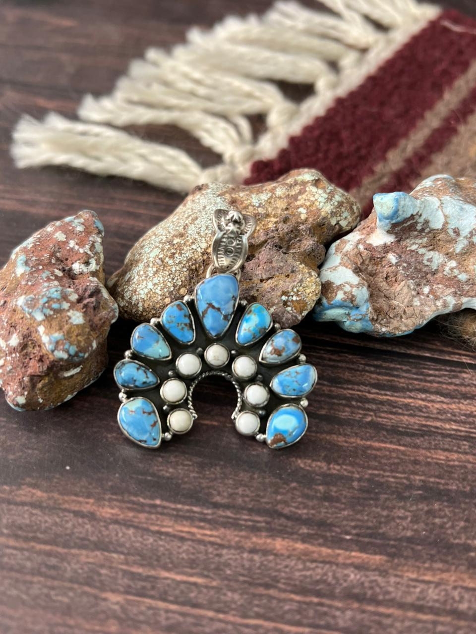 Handmade Sterling Silver Golden Hills with White Collection Pendant "Signed Nizhoni"