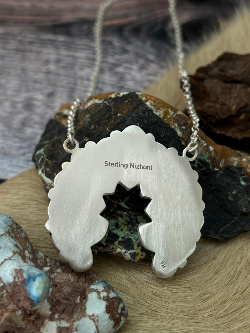 Handmade Sterling Silver White Buffalo Necklace "Signed Nizhoni"