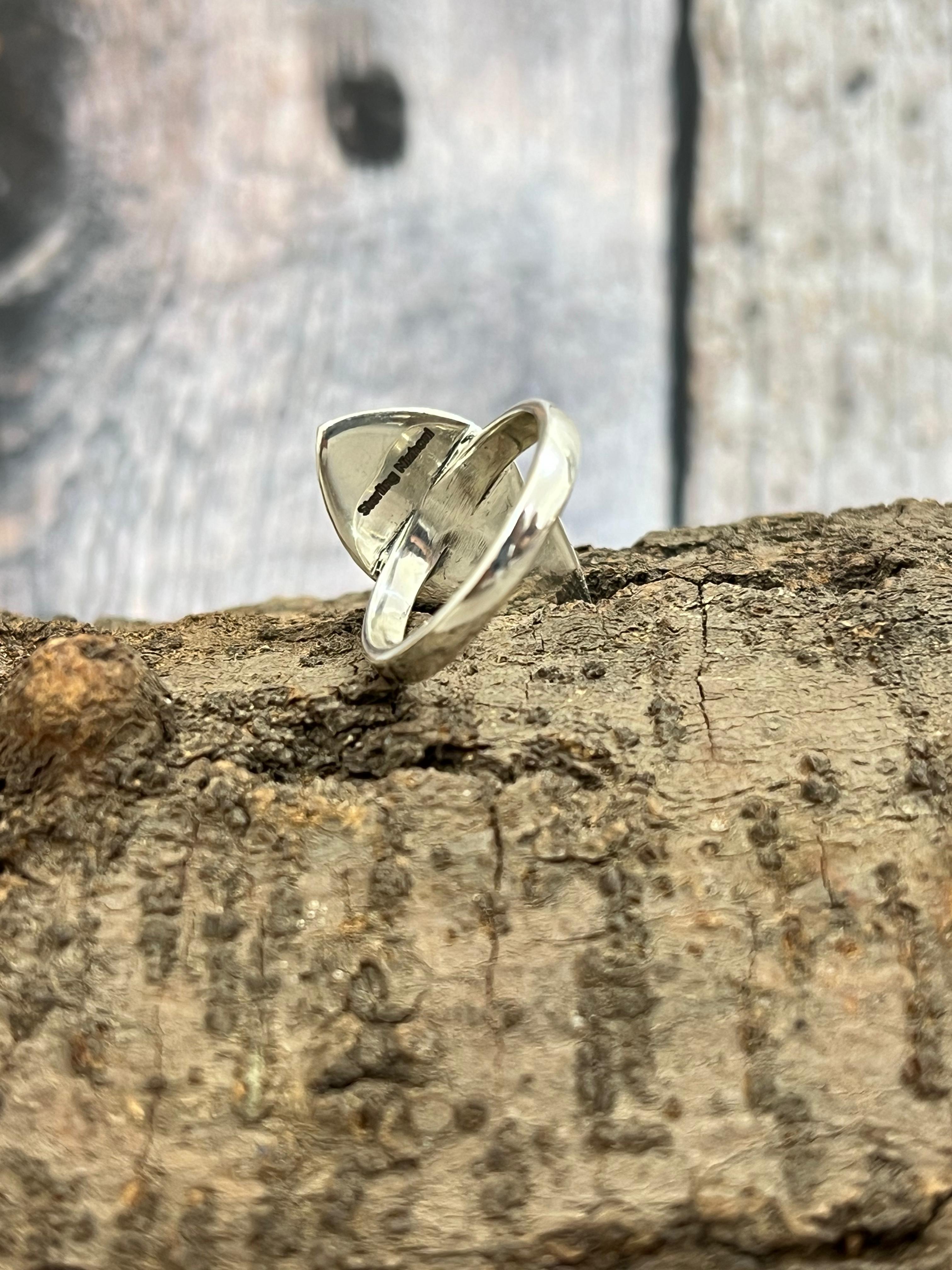 Handmade Sterling Silver Kingman Turquoise Ring with Signed Nizhoni Size 8.5