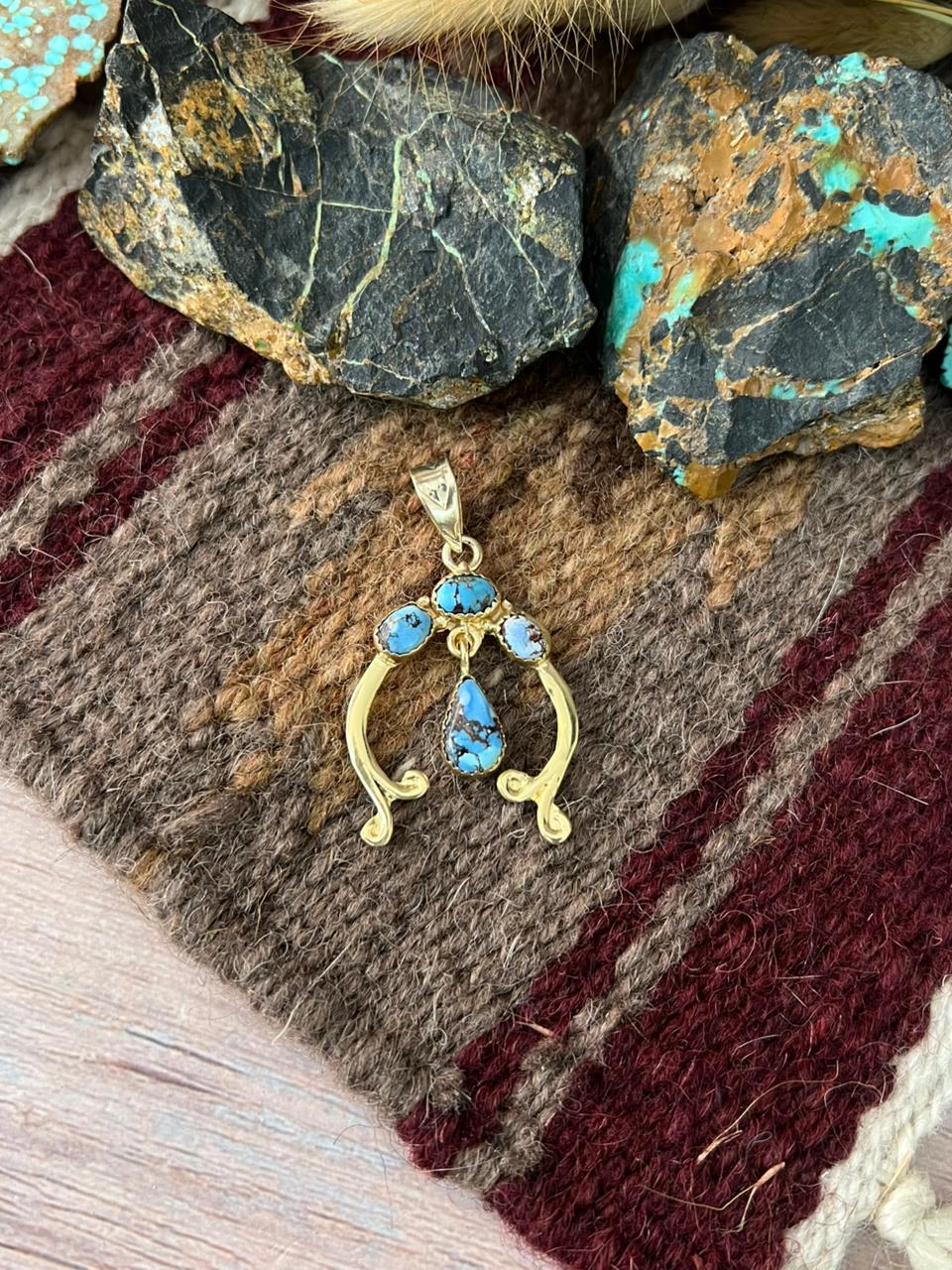 “The Golden Collection” Handmade Gold-Palted Golden Hills Turquoise Pendant