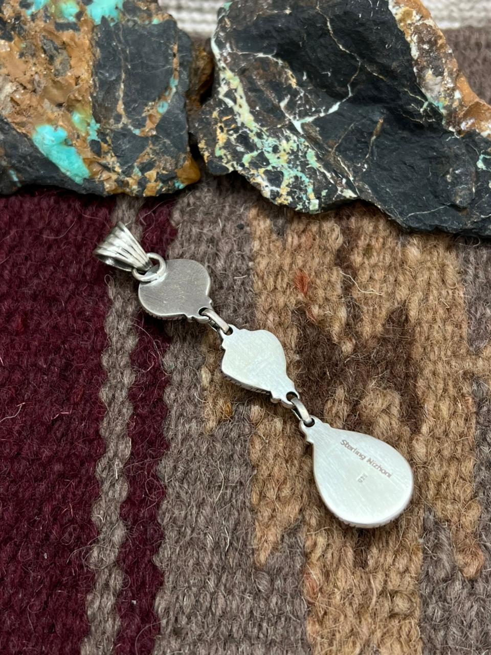 Handmade Sterling Silver Royston Ribbon Turquoise Pendant "Signed Nizhoni"