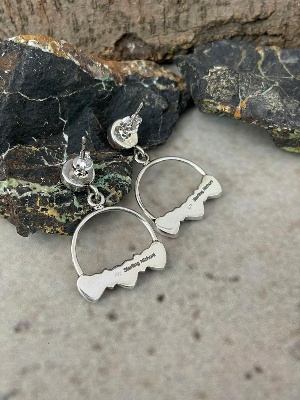 "Heart Collection" Handmade Sterling Silver Hot Pink Post Dangle Earrings "Signed Nizhoni"