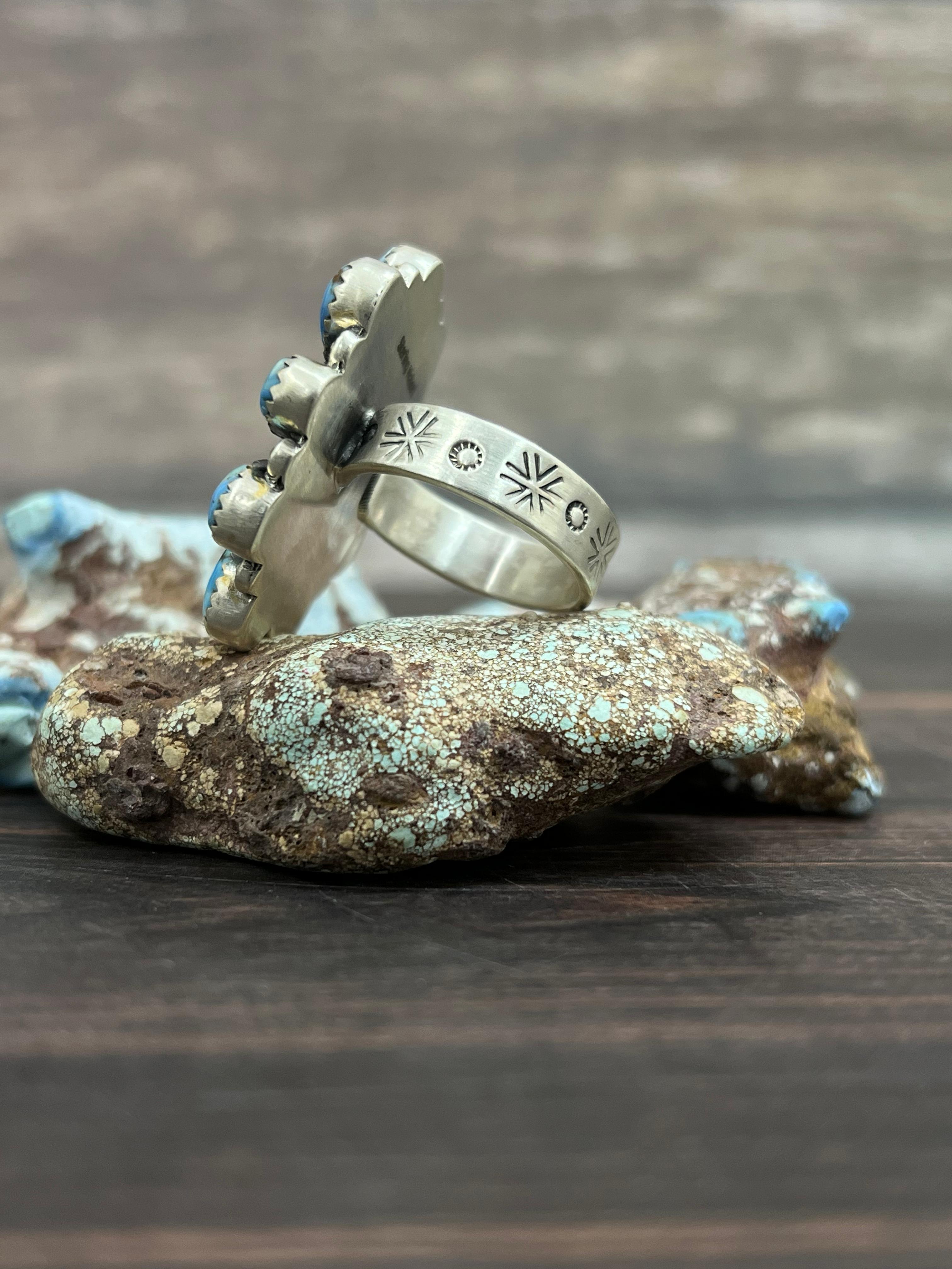 Handmade Sterling Silver Golden Hills Turquoise Adjustable Ring With Signed Nizhoni